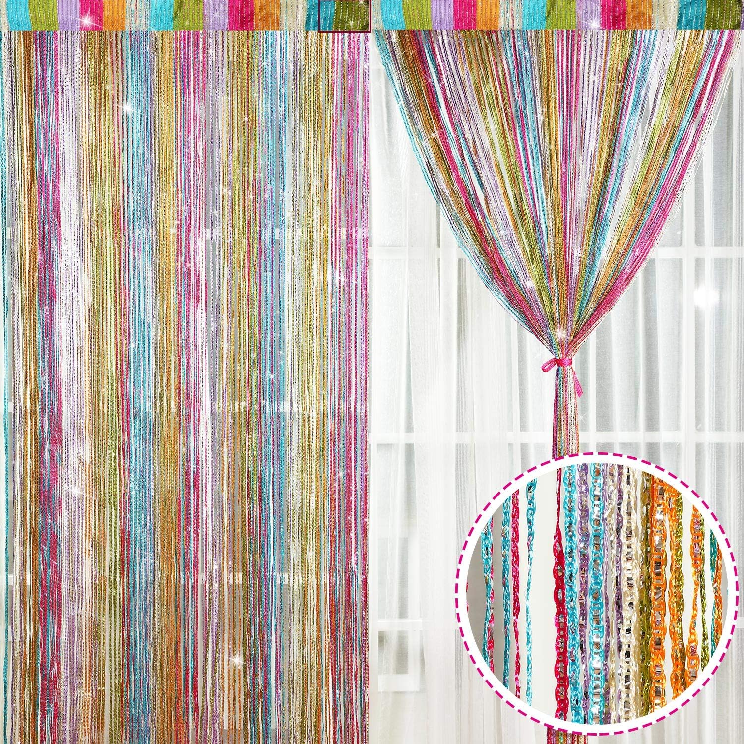 Norme 2 Pieces 100centimeter 200centimeter Glitter String Curtain ...