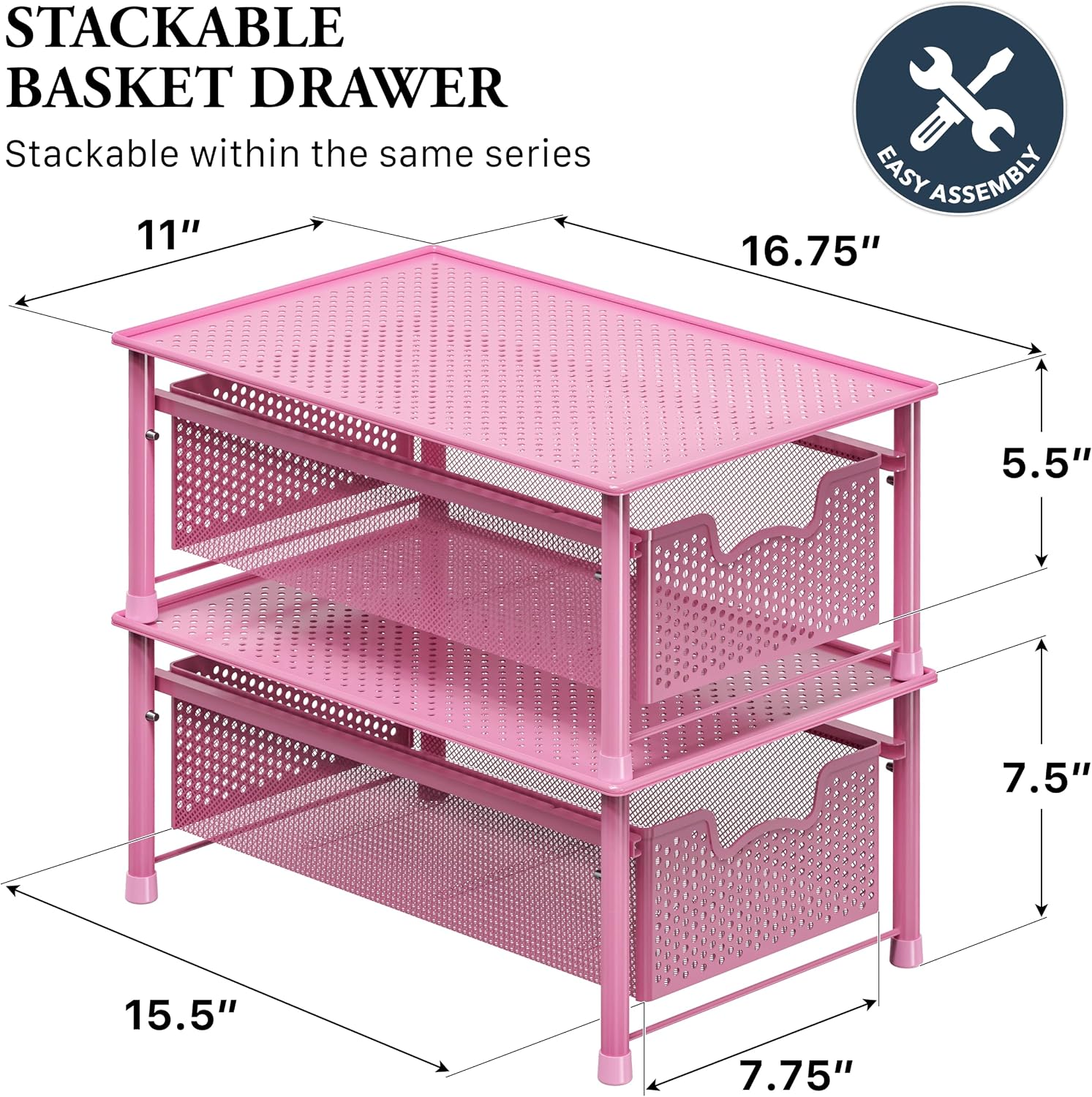 Simple Houseware Stackable Cabinet Basket Drawer Organizer, Pink image 2