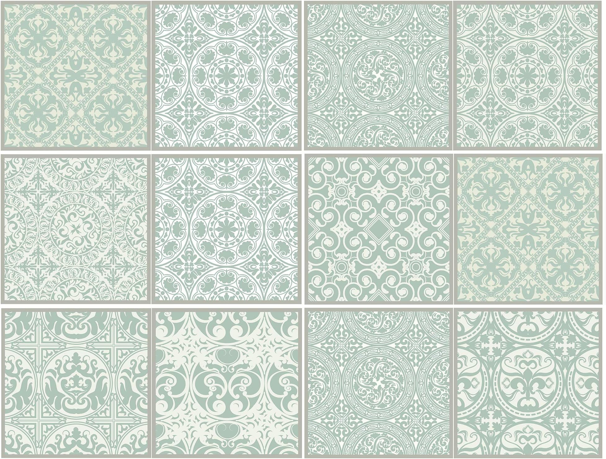 Decorative Sticker Tiles with Motifs and Ornaments for Walls and Tiles, 12 Piece Set, 5,9 x 5,9 inchsatin Finish, Shabby Chic, Vintage