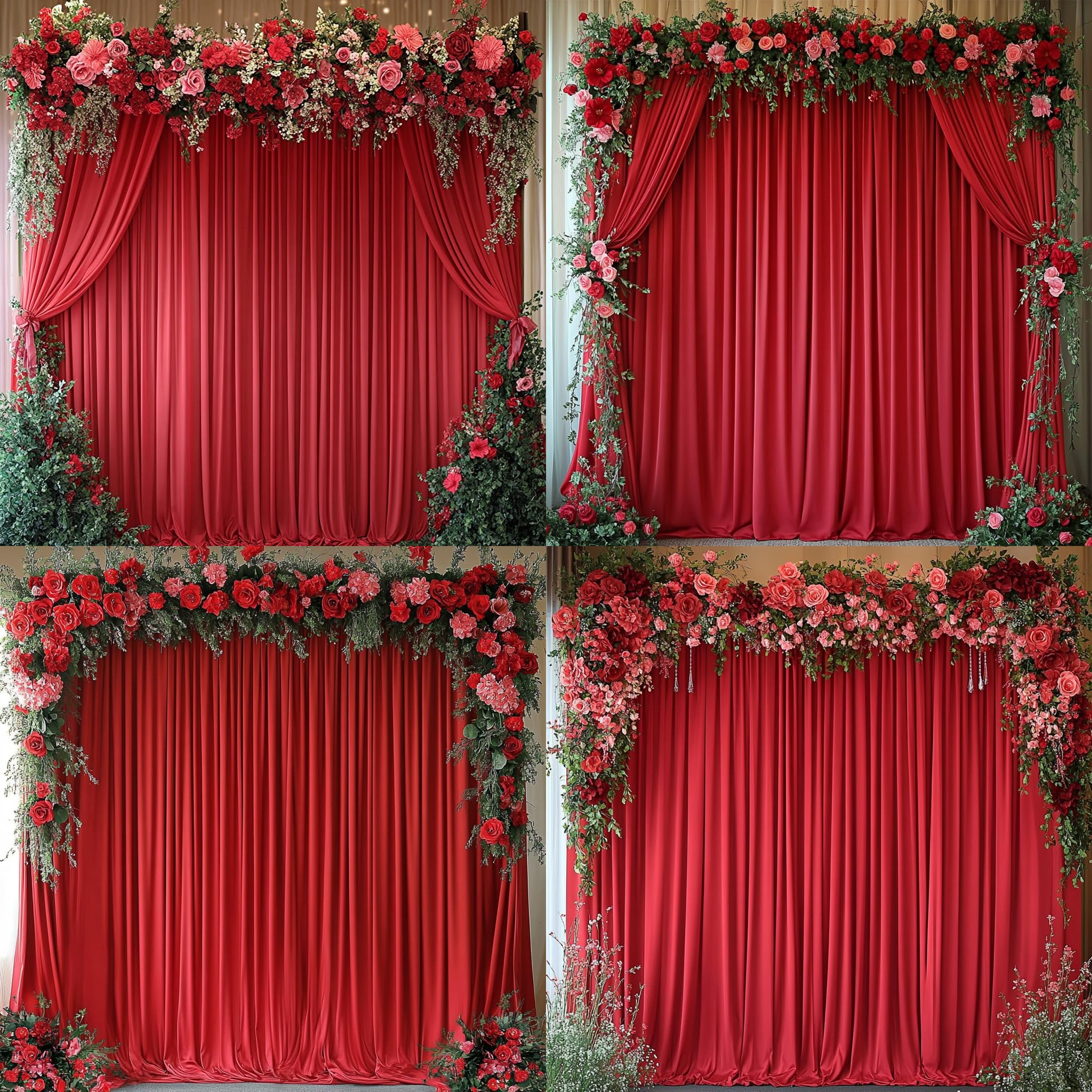 30 ft x 8 ft Red Backdrop Curtain Panels, 6 Panels 5 ft x 8 ft Wrinkle Free Polyester Photography Backdrop Drapes, Thick Background Curtain Panels foe Wedding Birthday Baby Shower Party