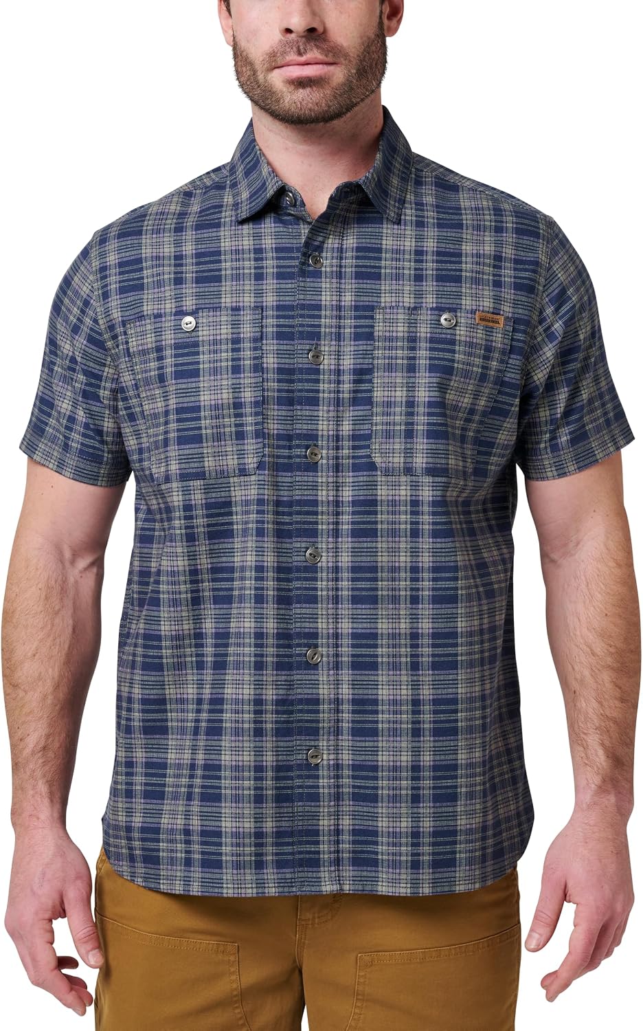 Lucky Brand Mens Men's Short Sleeve Printed Plaid Work Shirt