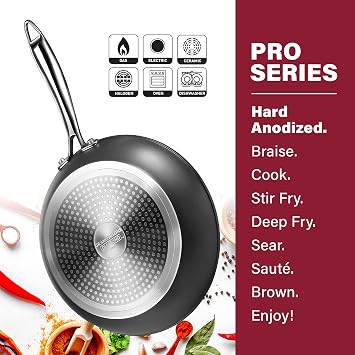 Granitestone 7197 Pro Hard Anodized Set | Skillet 8 Inch, 10 Inch and 12 Inch Cookware, 100 Percent PFOA Free, Oven, Metal Appliance Safe, Ultra Nonstick Frying Pans, Aluminum, Black