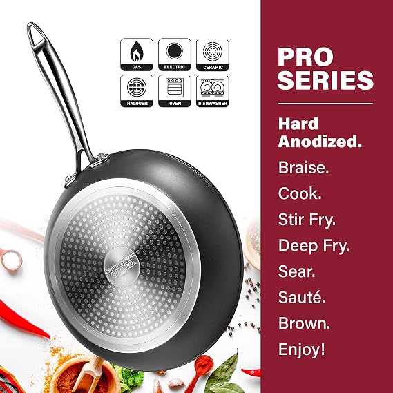 Granitestone 7197 Pro Hard Anodized Set | Skillet 8 Inch, 10 Inch and 12 Inch Cookware, 100 Percent PFOA Free, Oven, Metal Appliance Safe, Ultra Nonstick Frying Pans, Aluminum, Black