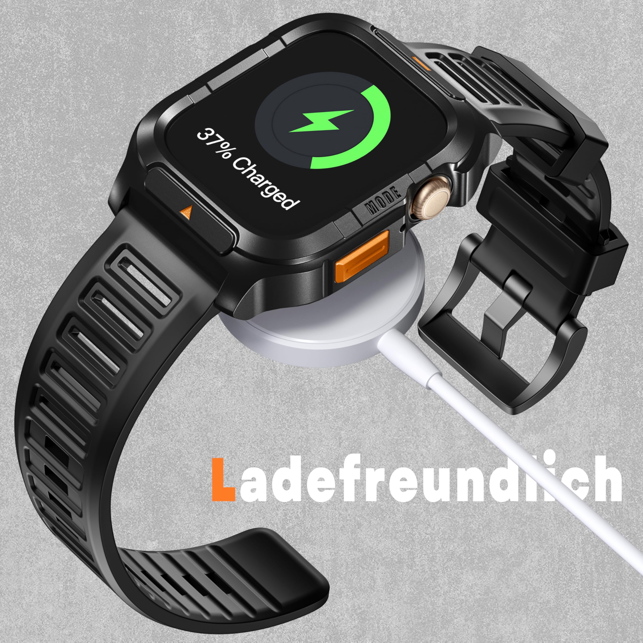 Bandletic Armband Mit Schutzhülle Für Apple Watch 44mm - Edelstahl Robust Stoßfest Militär Langlebig Bumper Für Herren - Kompatibel Mit Series 6 5 4 SE 2