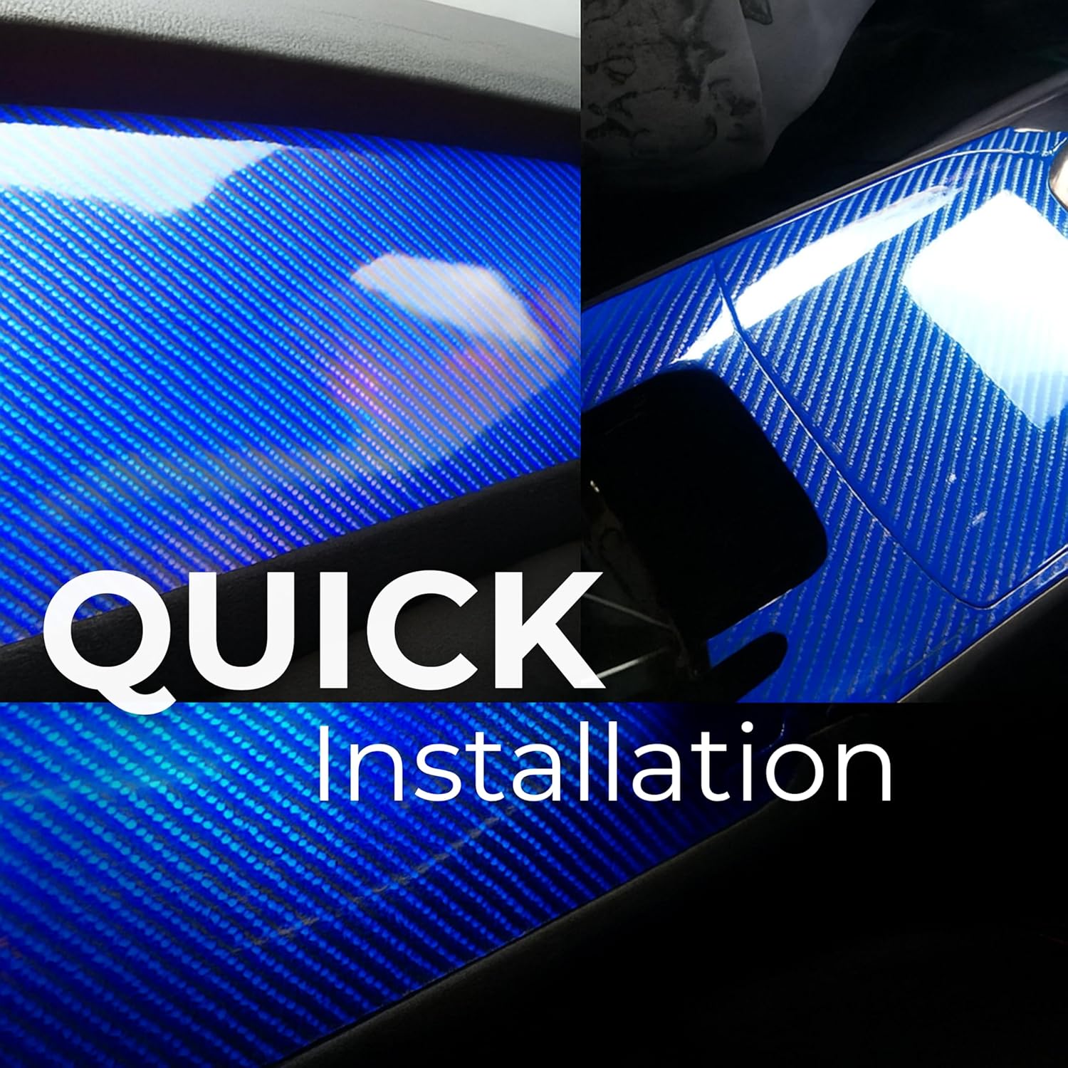RockRose Carbon Fiber Vinyl Wrap, Anti-Wrinkle, Air Release, Automotoive Bubble Wrap, Self Adhesive Vinyl Stickers DIY Decals (5FT x 10FT, 7D Blue)