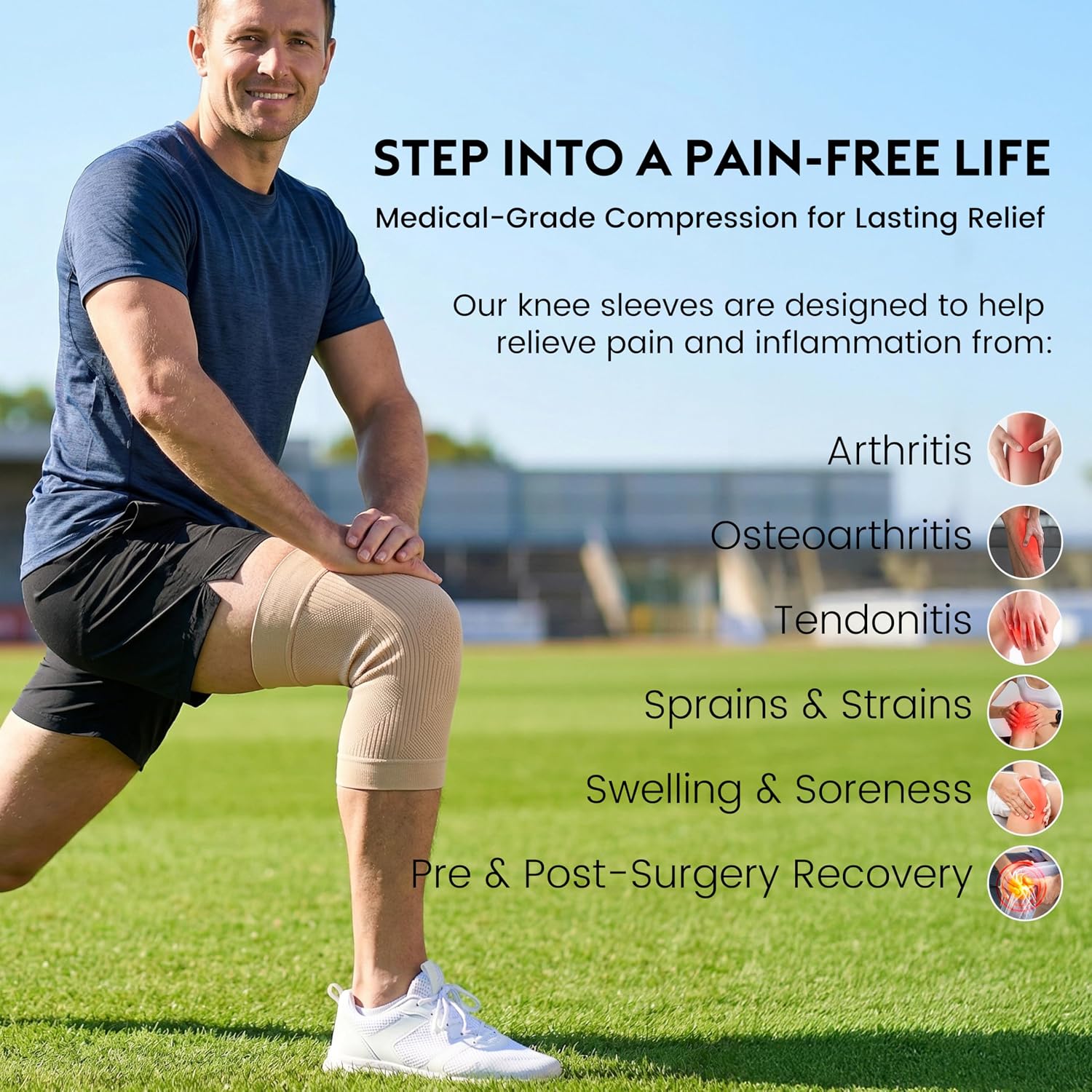 KEKING Orthopedic Brace for Tendinitis, Arthritis, ACL, MCL, Injury Recovery, Meniscus Tear, Knee Pain, Aching Knees, Patellar Tendonitis and Arthritis, Knee Compression Sleeves 2 Pack, Beige L