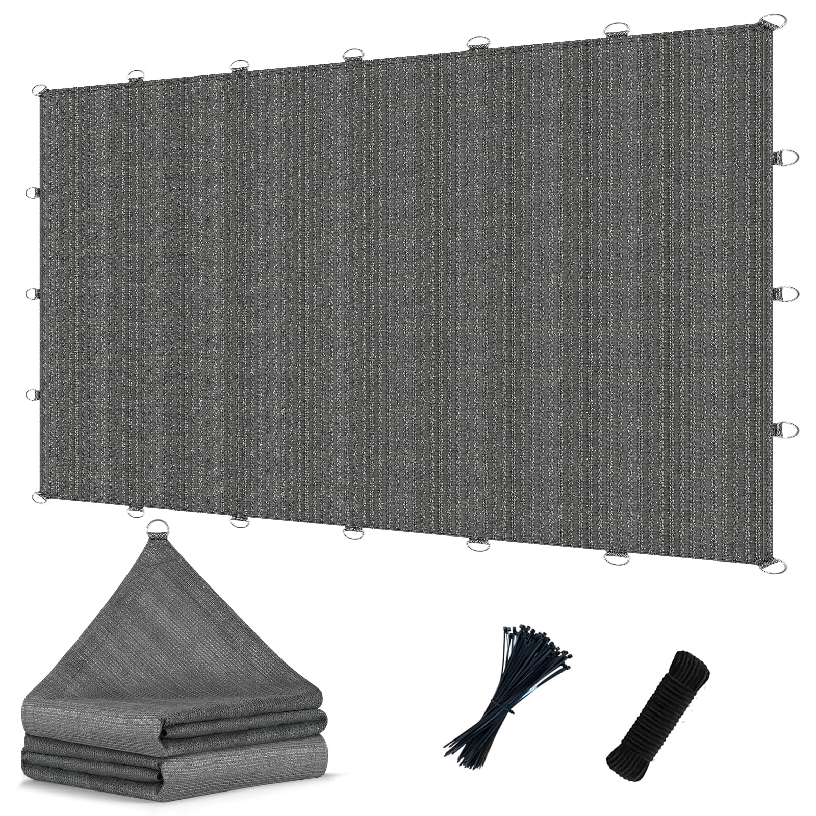 90% 3 x 9 m Rete Ombreggiante Esterno con Anelli a D | Tela Ombreggiante per Esterno, Patio, Pergola, Giardino, Cortile, Terrazzo, Portico, Grigio