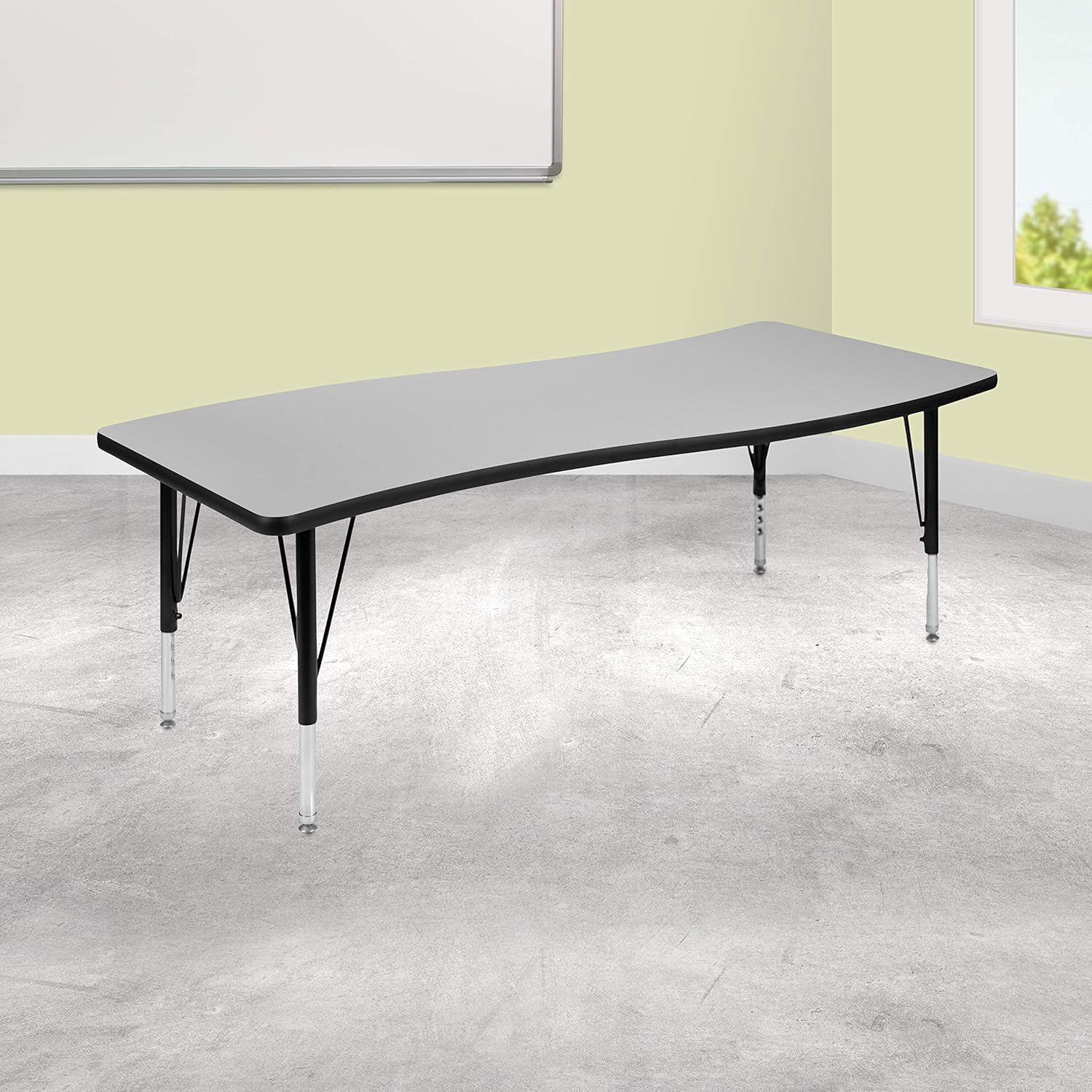 EMMA + OLIVER 26" W x 60" L Rectangular Wave Flexible Collaborative Grey Kids Adjustable Activity Table