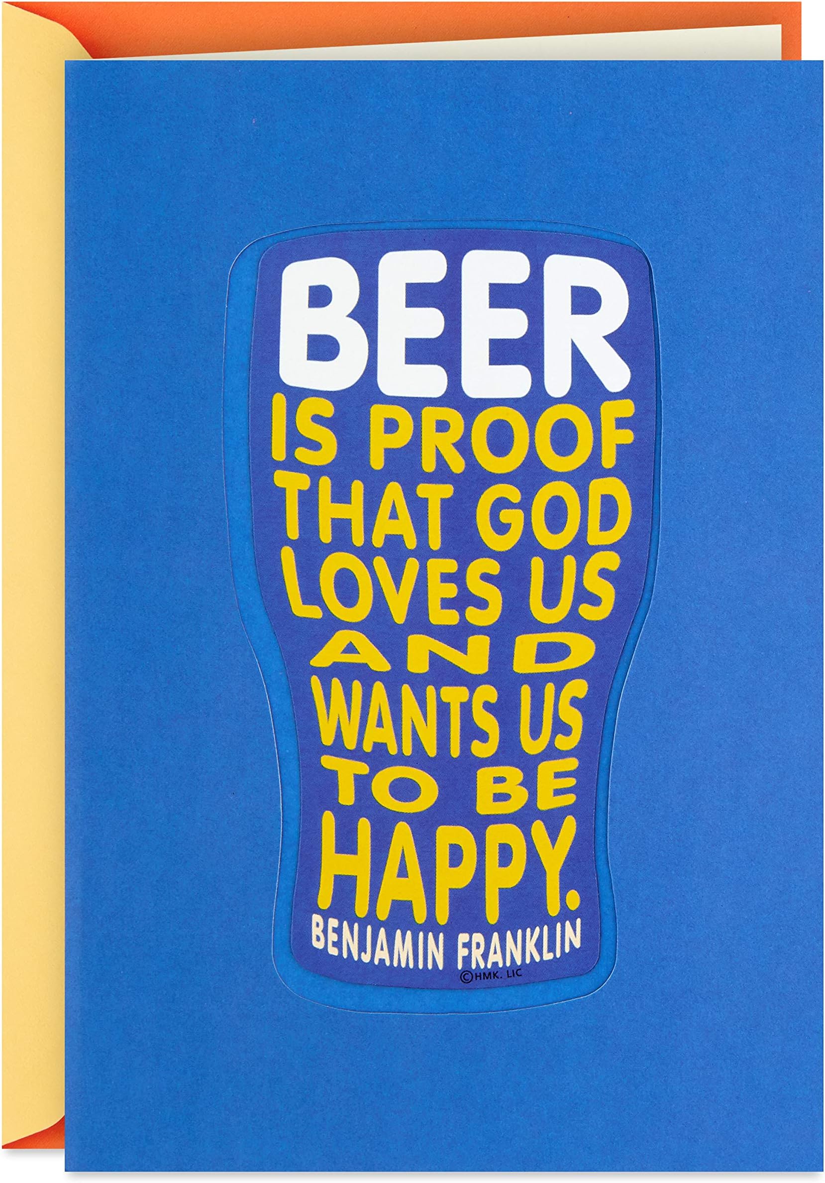 Hallmark Birthday Card with Removable Magnet (Beer is Proof God Loves Us, Benjamin Franklin Quote)