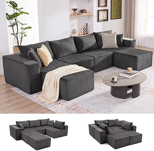 Miniatura 31 de Sofá modular de 108 pulgadas, sofá modular de nube con asiento profundo, moderno sofá modular en forma de L con diván, sofás tapizados sin hueso