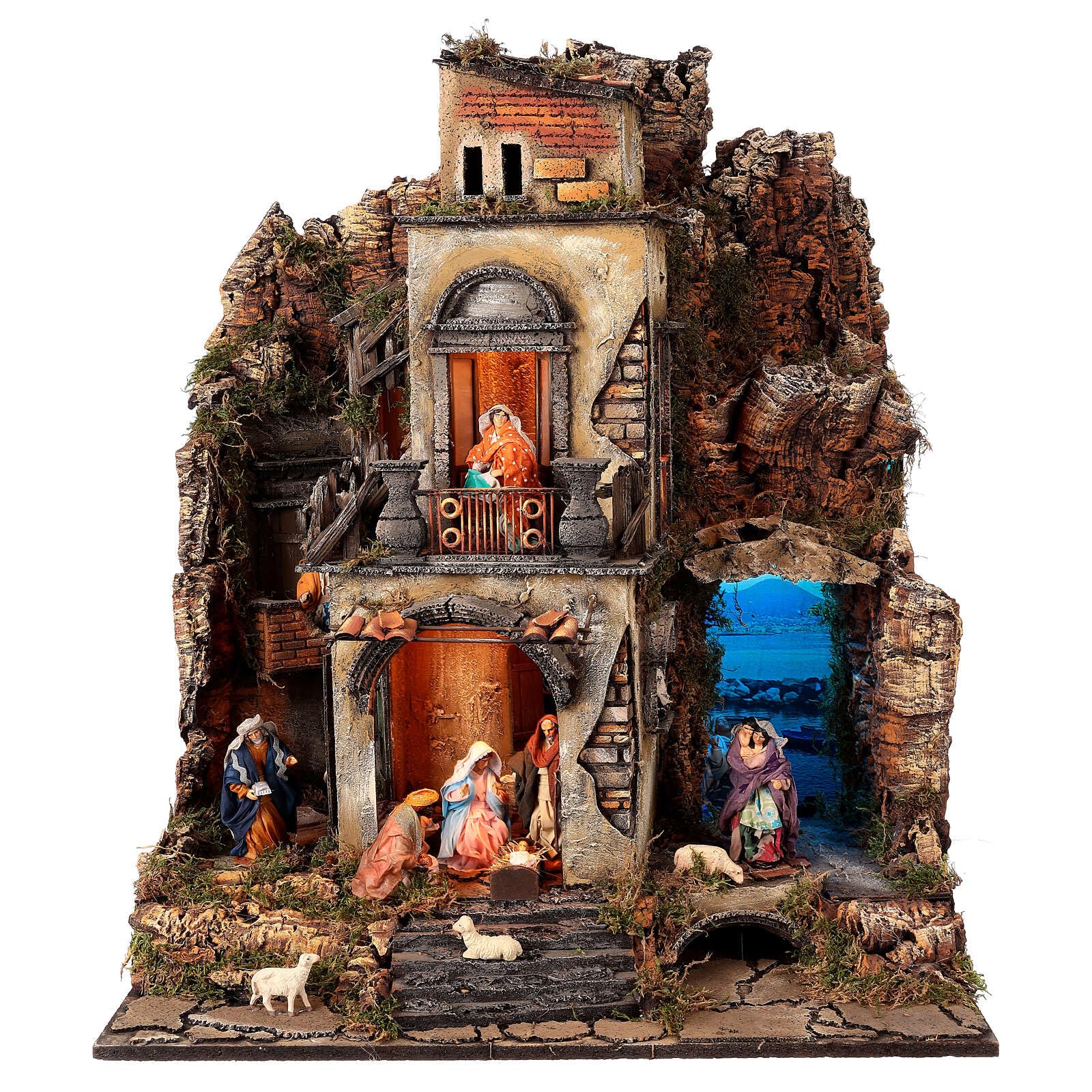 Holyart Lighted Neapolitan Nativity Scene with sea 12 cm, 50x60x74 cm, EmptyLength: 60 cm|Width: 50 cm|Height: 74 cm