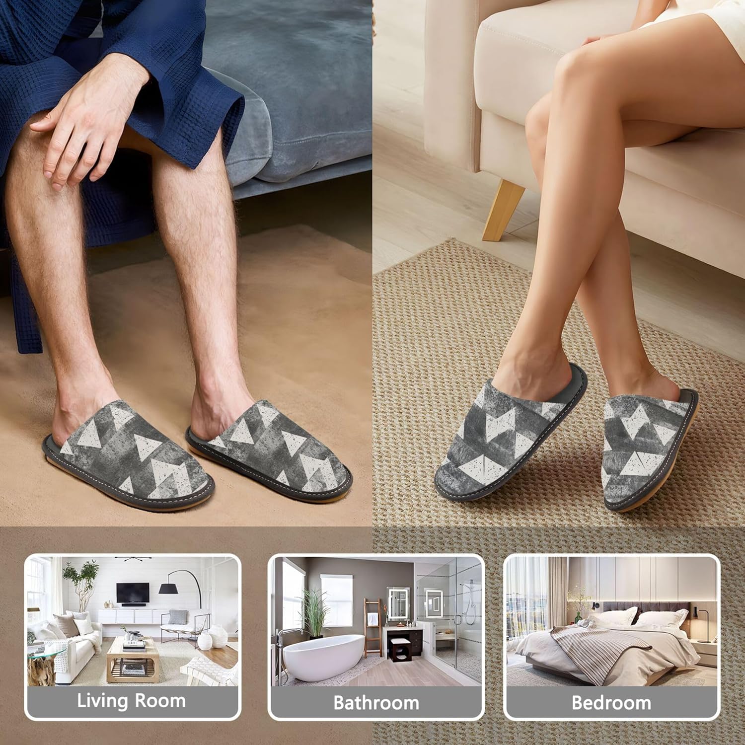 Boho Bohemian Geometric House Slippers – Cozy Fuzzy Slippers for Guests, Washable & Disposable, Perfect for Shoeless Home, Spa & Hotel Use A111056