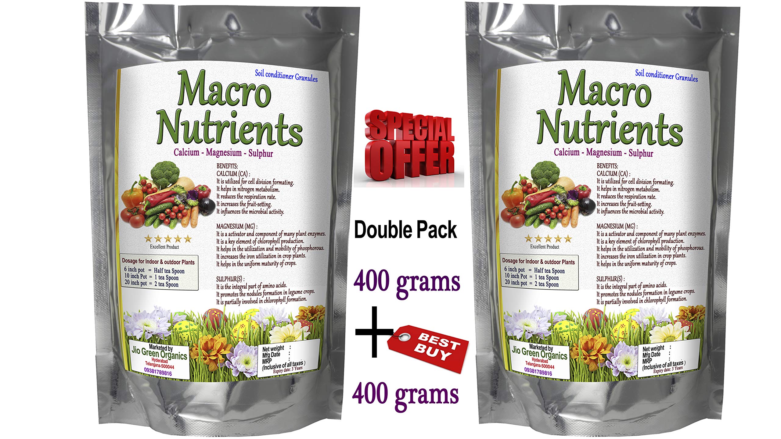 Jio Green garden Store Macro Nutrients Calcium Magnesium Sulphur Fertilizer for All Home Plants and Gardens (400 and 400 g) (B07KXF62DB) Amazon Price History, Amazon Price Tracker
