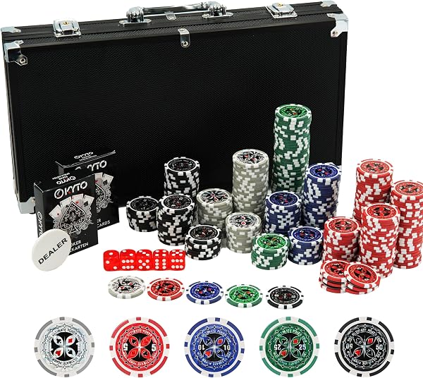 Kyto Set da poker da 300 pezzi, ideale per Texas Hold Em, con custodia, fiches da poker e carte da poker, perfetto per professionisti, principianti e tavoli da poker da torneo - 1