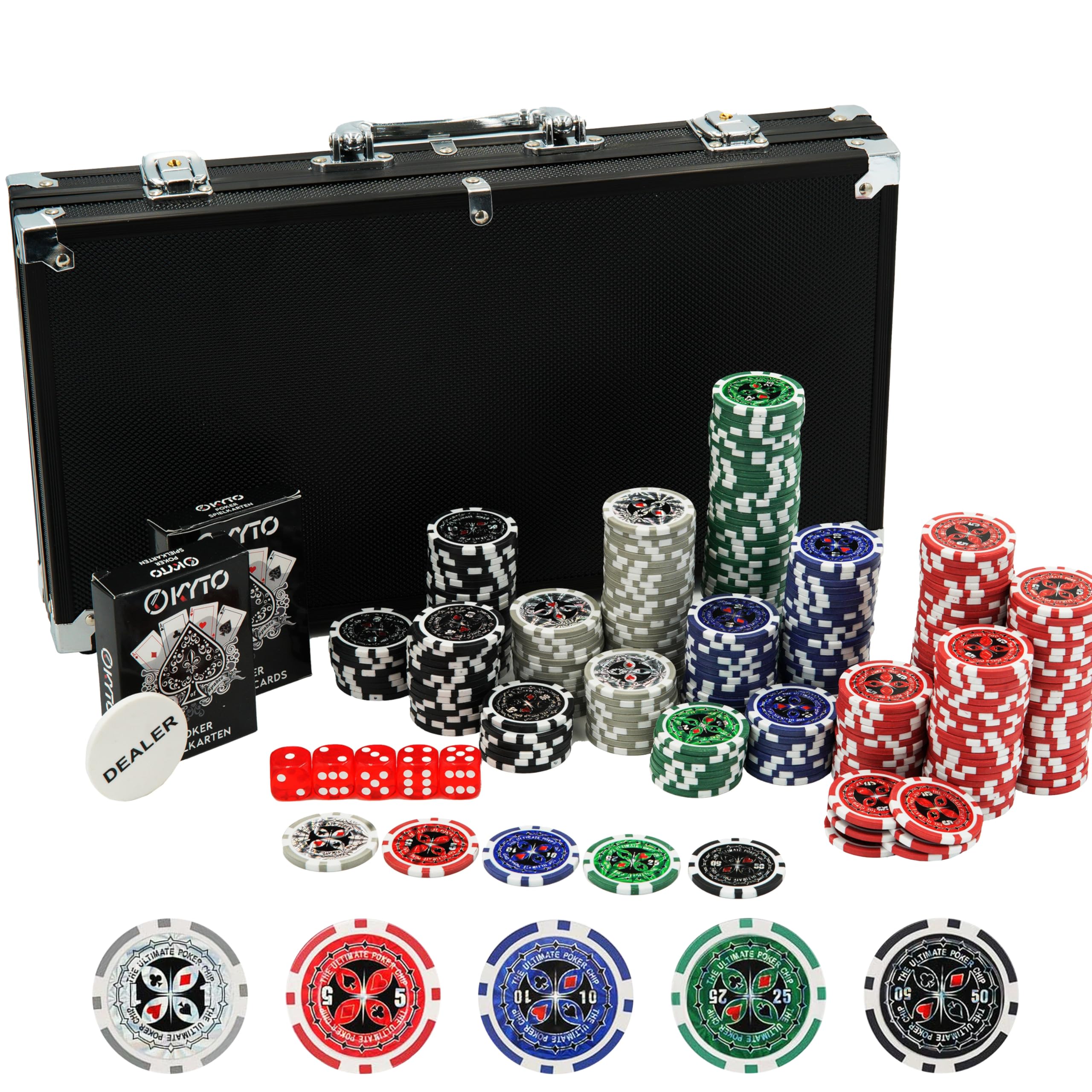 Kyto Poker Set 300 Pieces, Ideal Texas Hold Em Set, With Case, Poker Chips and Poker Game Cards