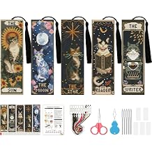 NEGEKFKX 5 Pcs Tarot Cat Cross Stitch Bookmark Kit for Adult Beginners