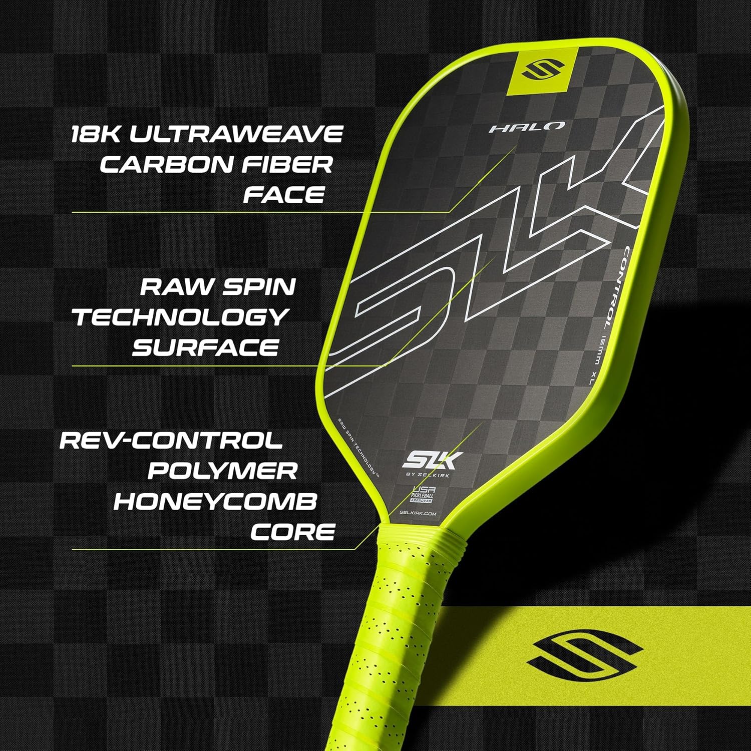 Selkirk Sport SLK Halo Raw Carbon Fiber Pickleball Paddle | Designed in The USA | Choose The T700 Raw Carbon Fiber Power, 18k Ultraweave Control, or Aramid Fiber Linkweave Thermoformed Pro