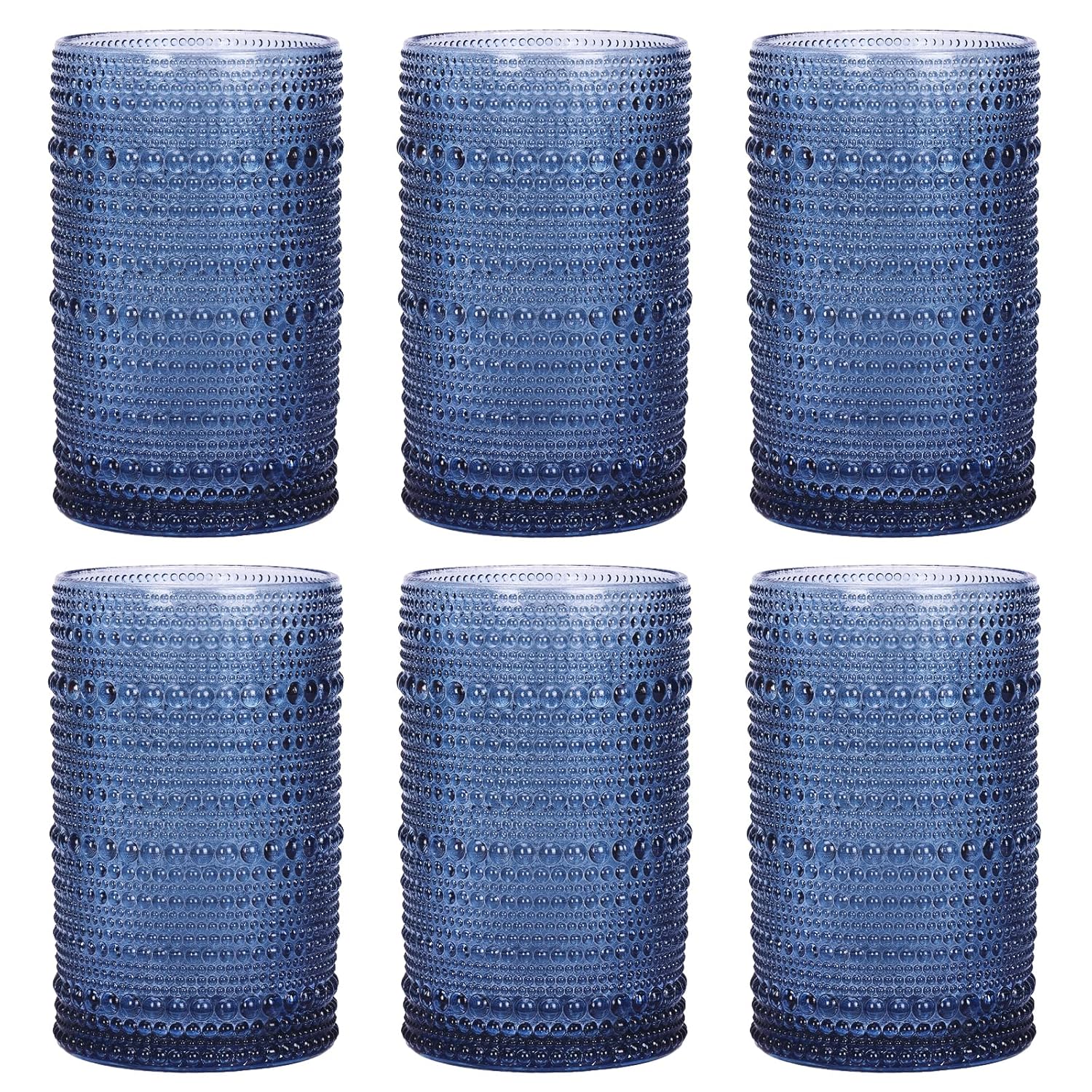 Moretoes Vintage Hobnail Drinking Glasses Set of 6 12 Oz Highball Glasses Clear Embossed Boho Water Glass Cups
