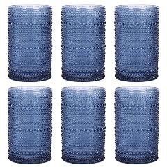 Moretoes Vintage Hobnail Drinking Glasses Set of 6 12 Oz Highball Glasses Clear Embossed Boho Water Glass Cups