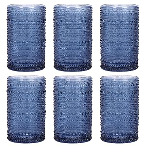 Moretoes Vintage Hobnail Drinking Glasses Set of 6 12 Oz Highball Glasses Clear Embossed Boho Water Glass Cups