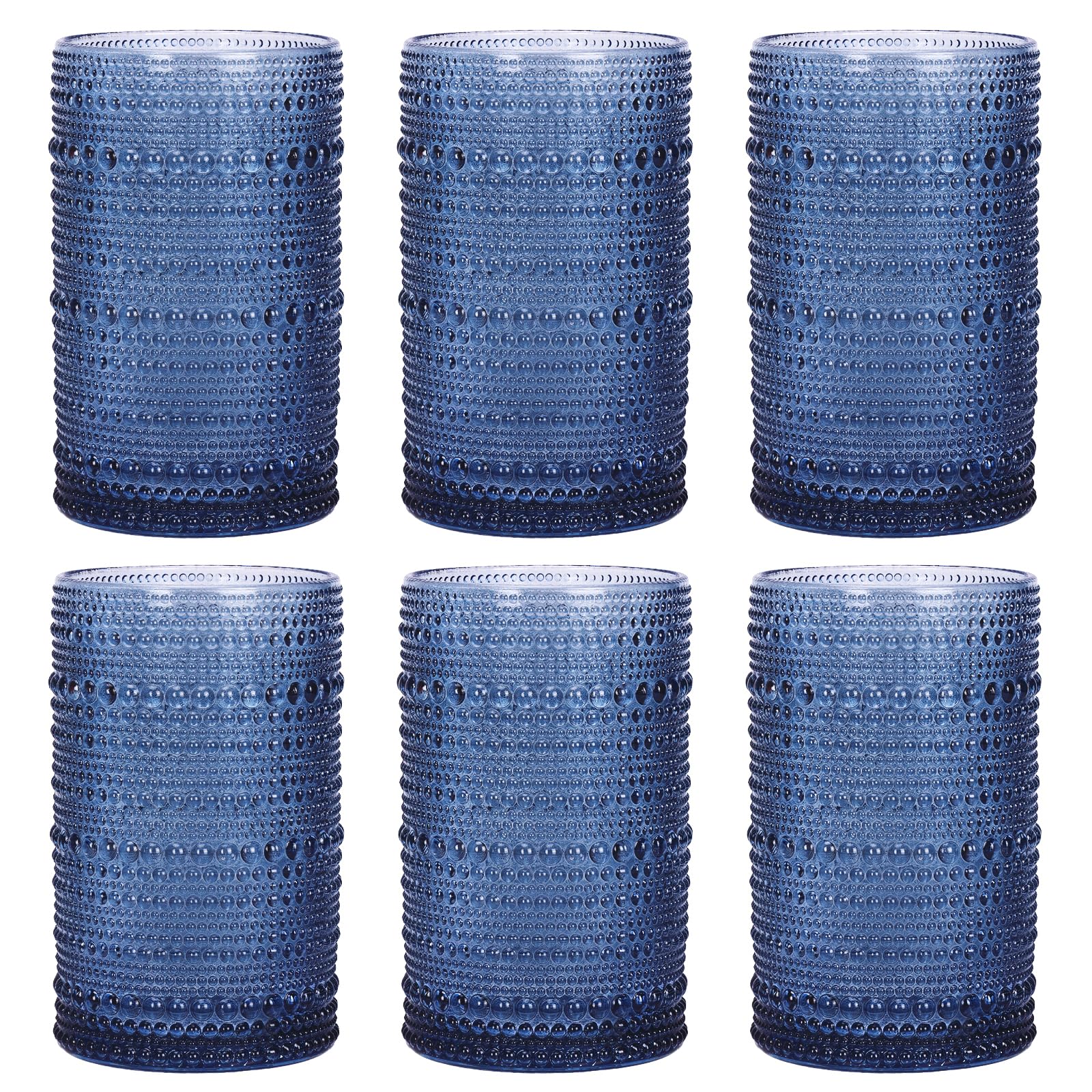 Moretoes Vintage Hobnail Drinking Glasses Set of 6 12 Oz Highball Glasses Clear Embossed Boho Water Glass Cups