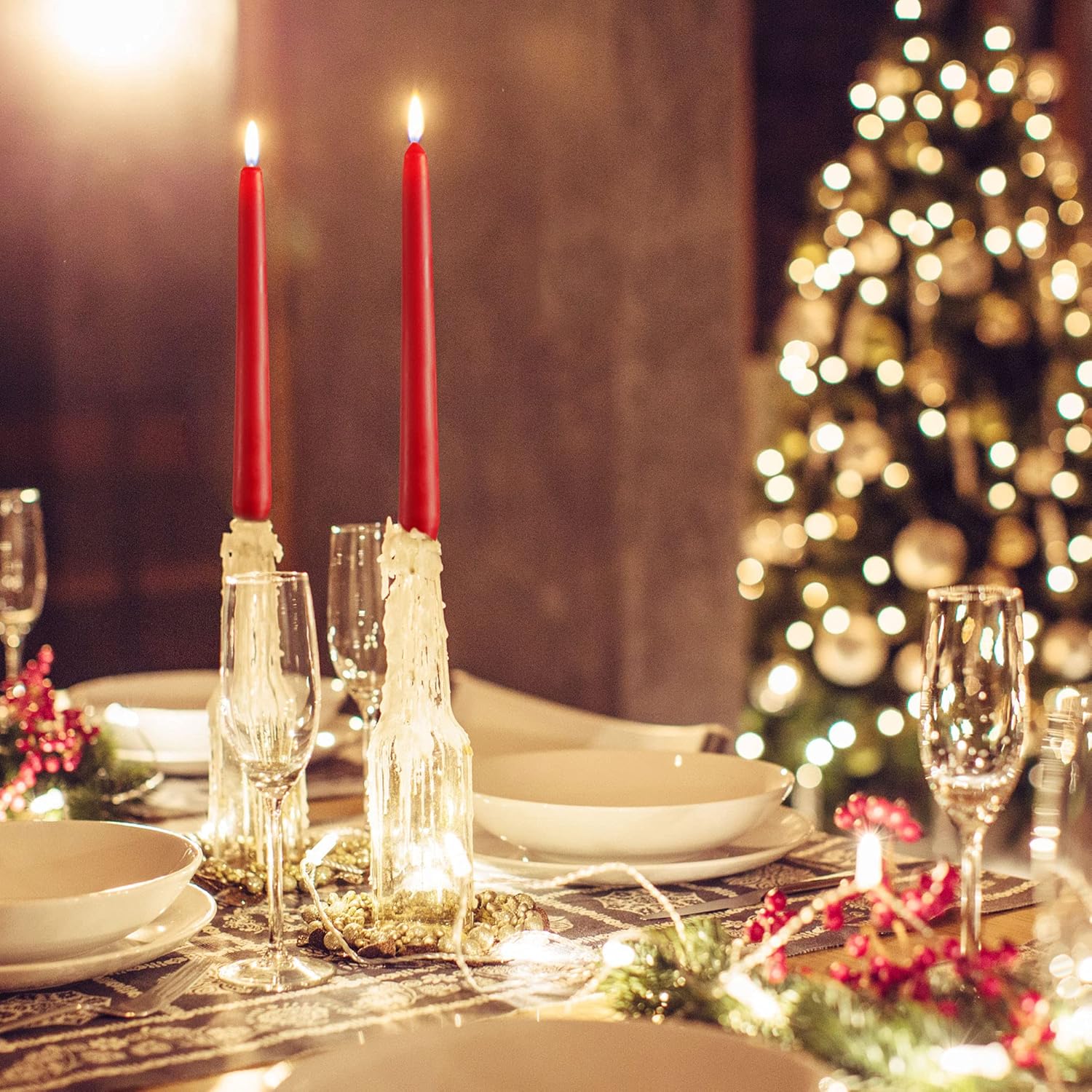 Luxurious 10" Red Taper Candles, 8 Pack Long Red Candlesticks for Creating a Bold and Vibrant Atmosphere - Dark Red Tapered Candles for Christmas, Holiday, Dinner - 8 Hour Burn Time - Image 4