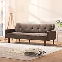 Vista 19 de Sofá cama moderno y simple, respaldo ajustable, sofá funcional con diseño de cuadrícula clásica, sofá de tres asientos, marco de madera, adecuado