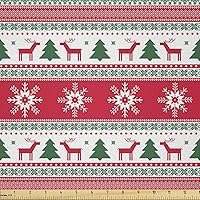 Vista 62 de Ambesonne Tela Navideña por Yarda, Tema Navideño con Hojas de Acebo Corona Bayas Ilustración Impresa, Tela Decorativa para Tapicería y Acentos