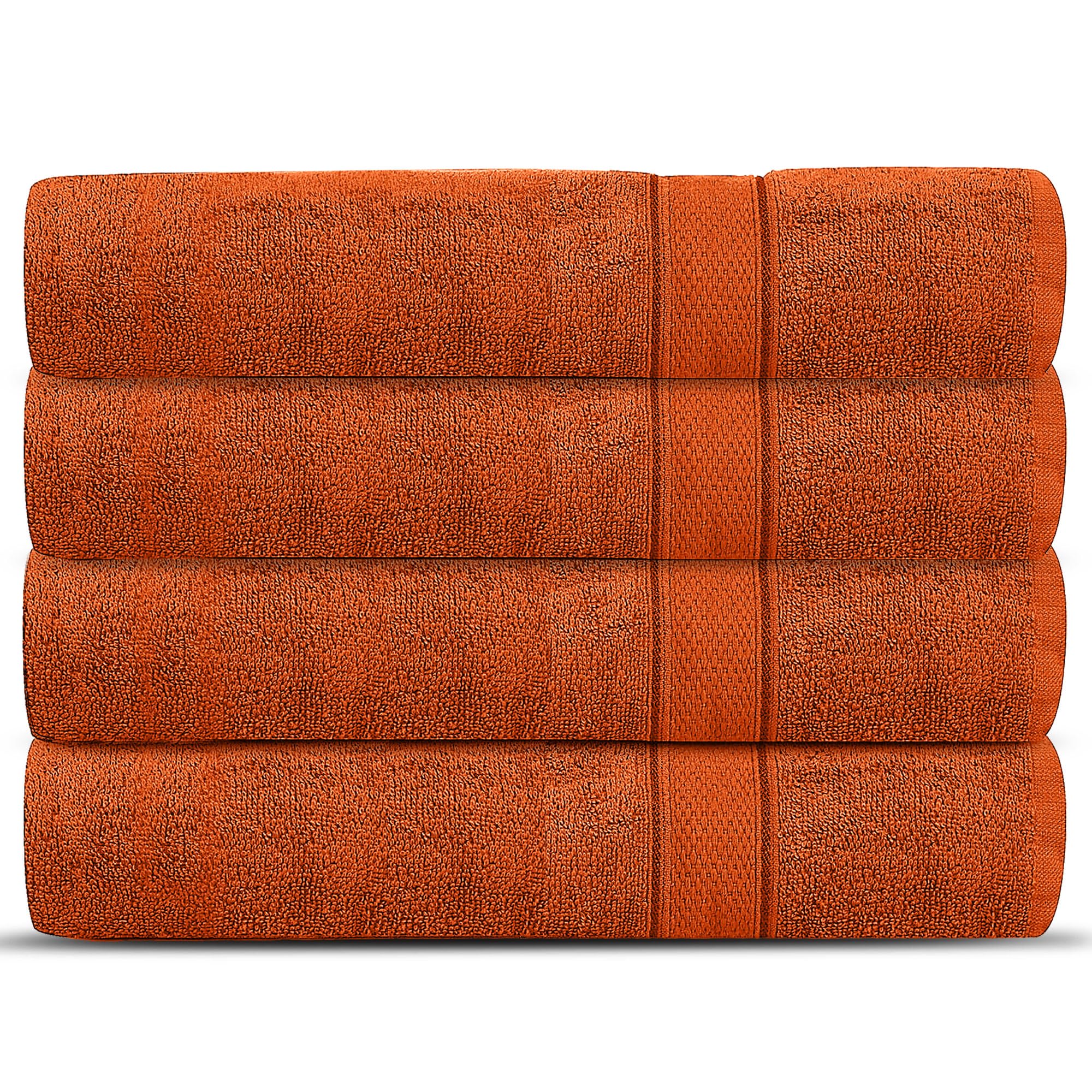 GA COMMUNICATIONS Premium Quality Jumbo Bath Sheet Set Of 4 100% Egyptian Cotton 450-GSM, Quick Dry Ultra Soft Highly Absorbent Extra Large Bathroom Sheet Towels For Hotel And Spa 90x180 CM Orange