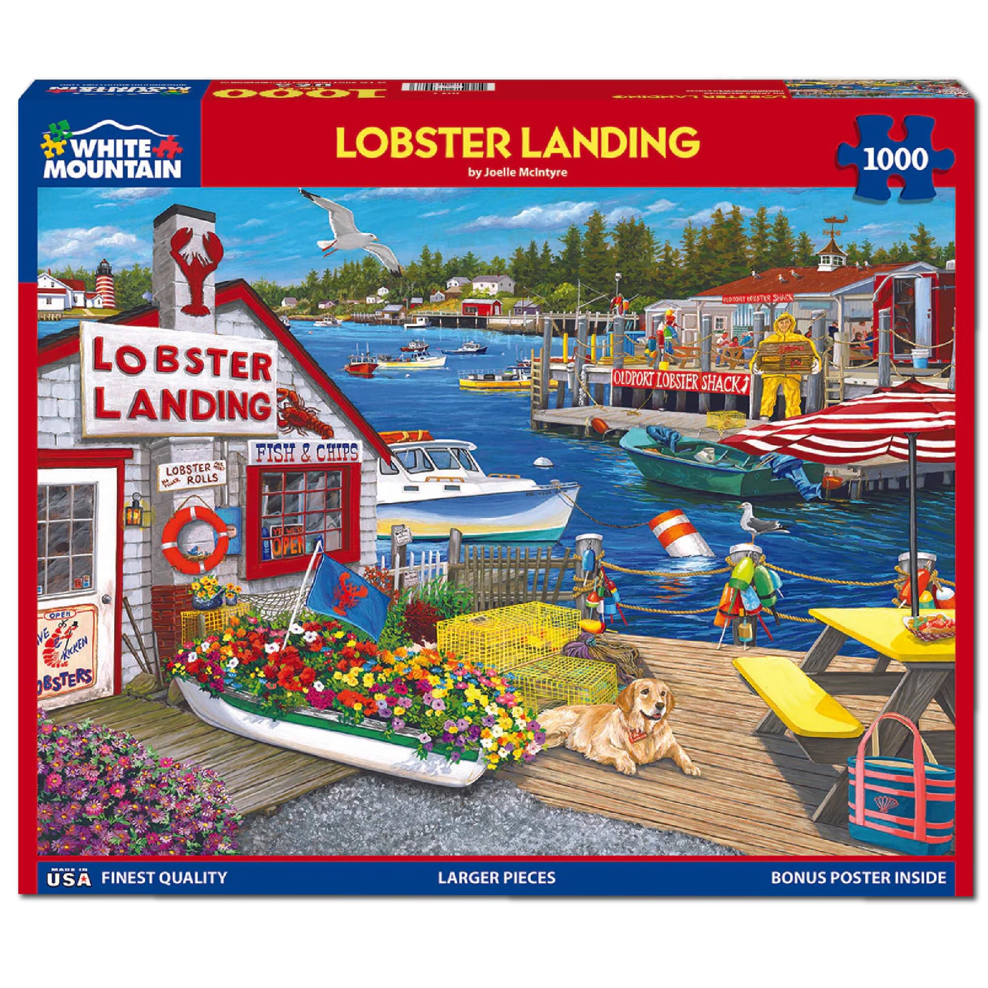 White Mountain Puzzle da 1000 pezzi Summer Ocean Harbour Puzzle con pezzi grandi, regalo per adulti e famiglia, 61 x 76,2 cm - Aragosta Landing