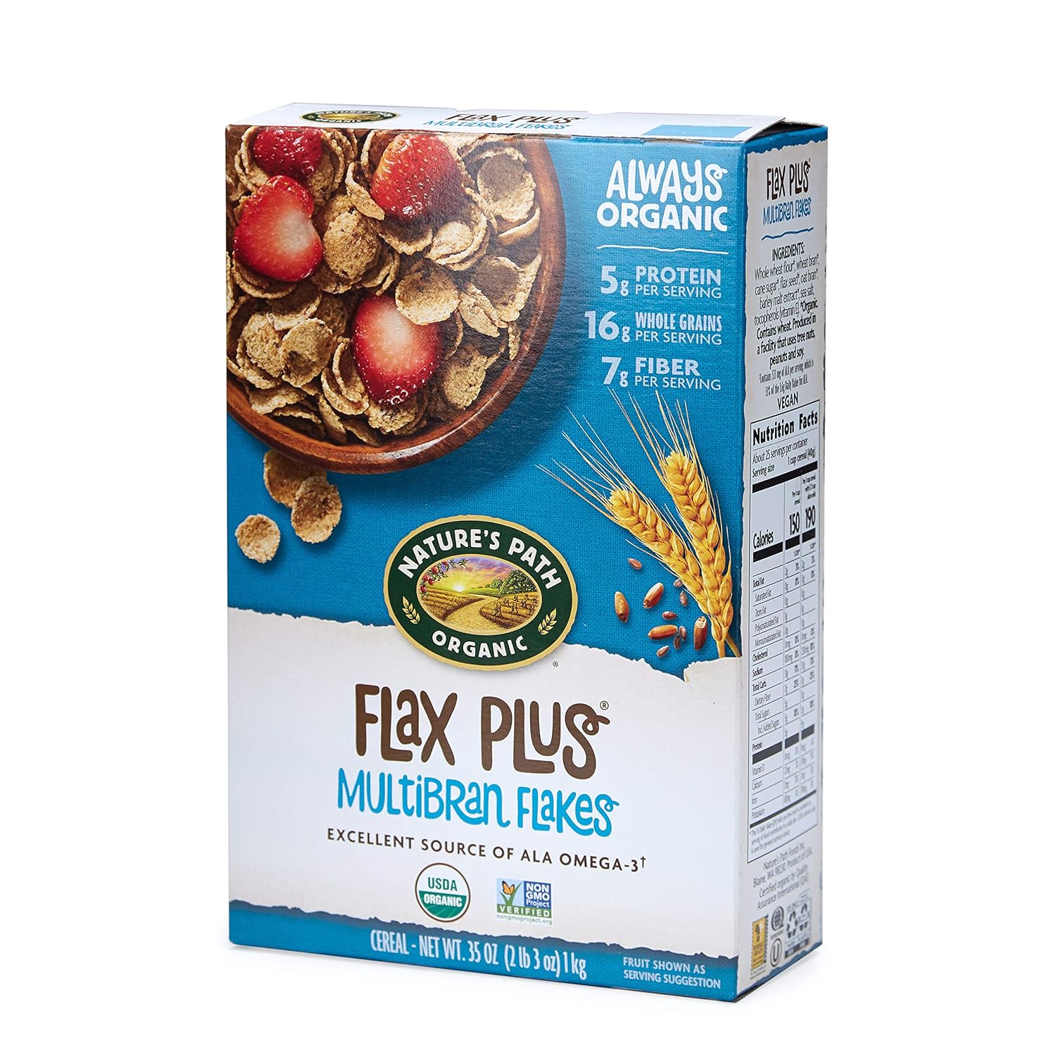 Nature's Path Organic Flax Plus Raisin Bran Cereal, Non-GMO, 20g Whole Grains, with Omega-3 Rich Flax Seeds, 14 Ounce - Pack of 4