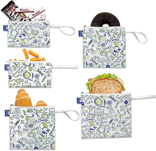 Bolsas reutilizables para sándwiches Paquete económico de 5 bolsas de almuerzo de doble capa Aptas para lavavajillas Envolturas de tela