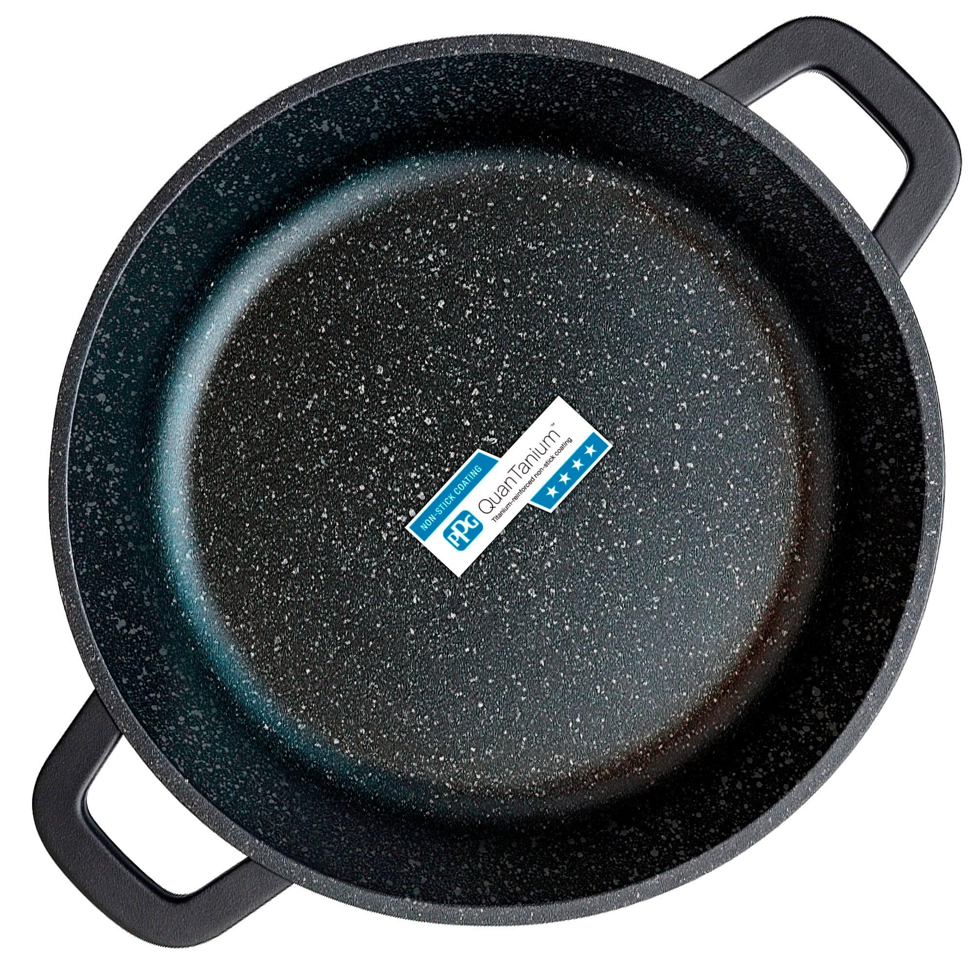 briebe Black Titanium Faitout Basse Induction Antiadhésif Titane, Casserole 24cm, Fonte d'Aluminium, Revêtement sans PFOA, Couvercle en Verre, Poignées Silicone, Vitrocéramique, Gaz, Four