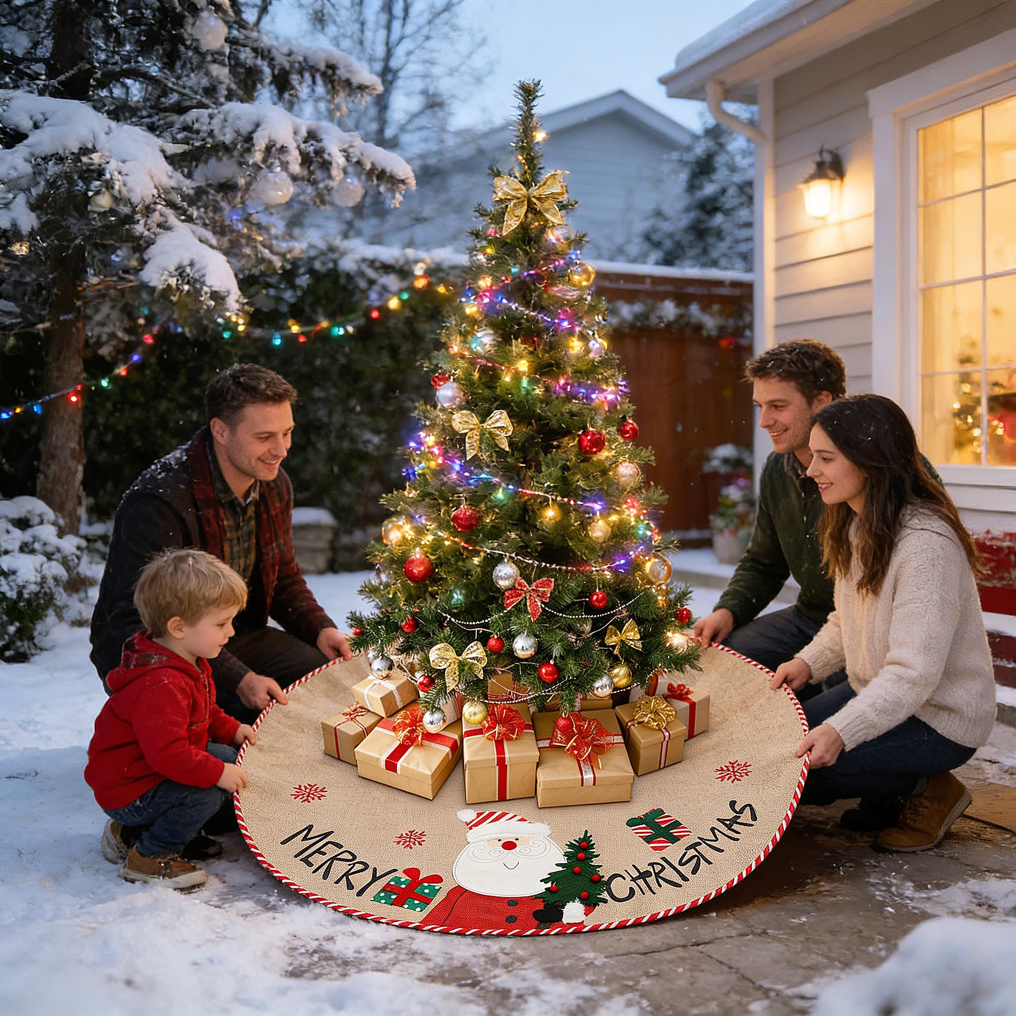 Faldas árbol de Navidad, Estera de árbol de Decoración Roja de Navidad de 42"con Cuadros Rojos para Decoraciones Navideñas, para Tejer Flores de Nieve, Alce, Rojo, Falda para árbol de