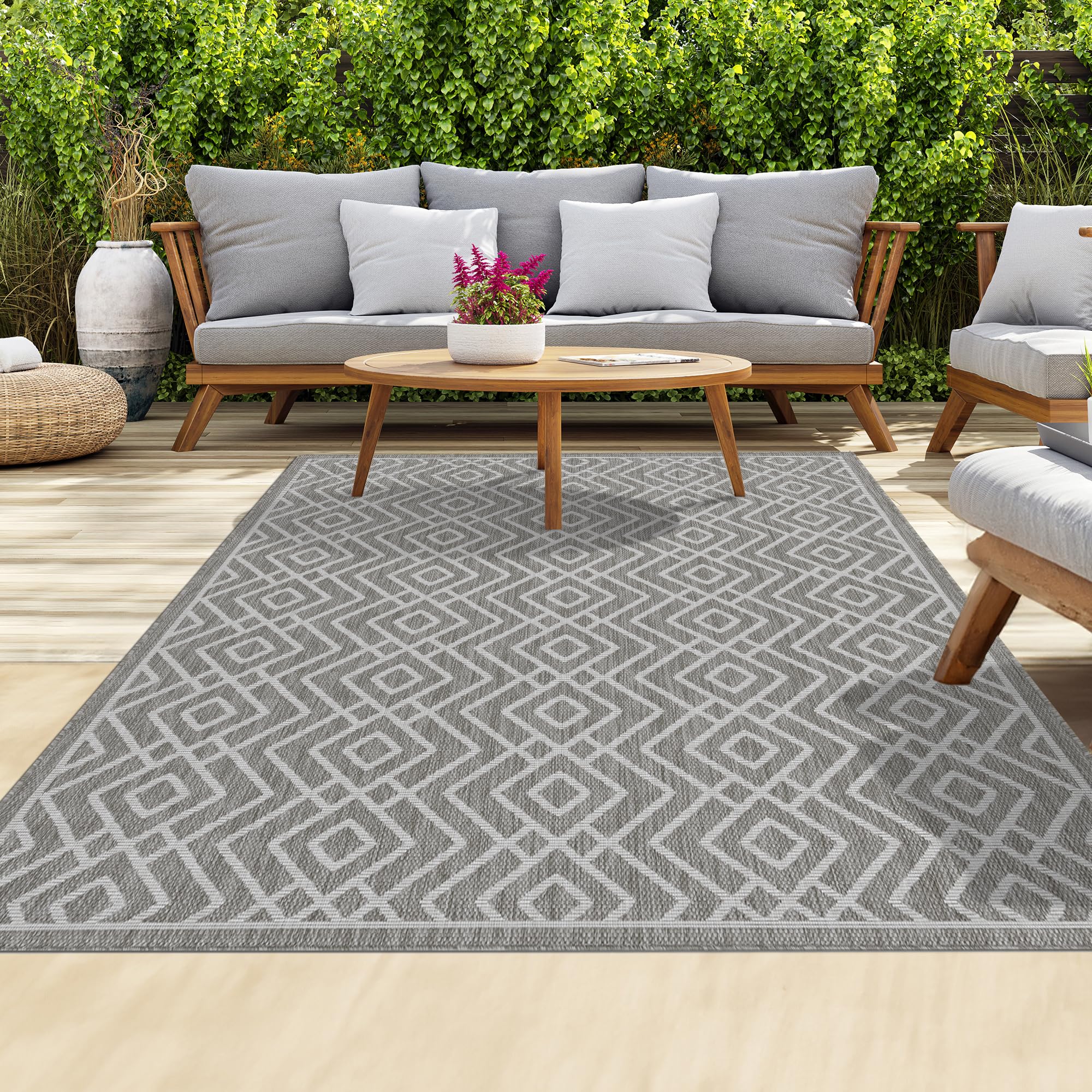 homeart Outdoor Rugs, Dark Grey Diamond, 120x170