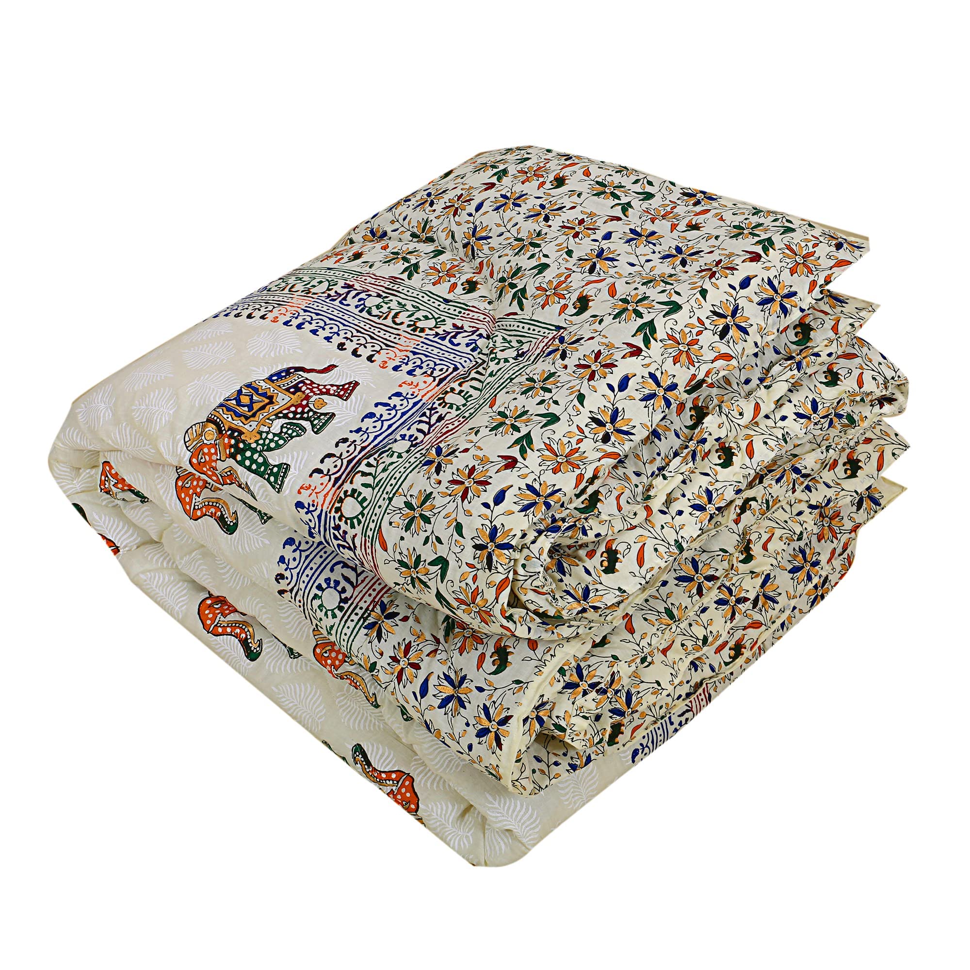 URBAN HAAT Cotton Double Bed King Size Jaipuri Razai/Rajai/Razai/Quilt Hand Block Print Blanket for Winter(200 GSM,Multicolour) 2
