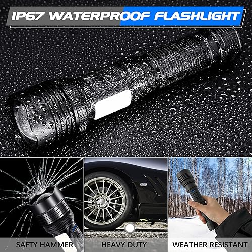 Miniatura 7 de Linterna LED recargable, linterna táctica brillante de lúmenes altos con 7 modos, linterna magnética con zoom con luz de trabajo COB, linternas