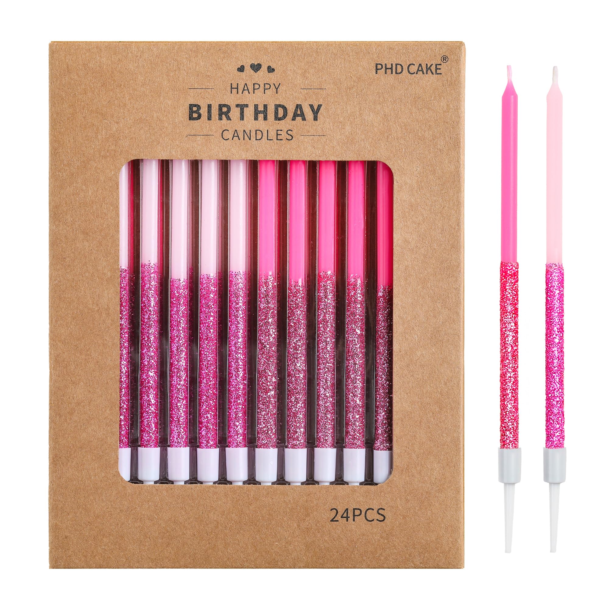 PHD CAKE Pink Glitter Birthday Candles, Cake Candles, Birthday Parties, Wedding Decorations, Party Candles