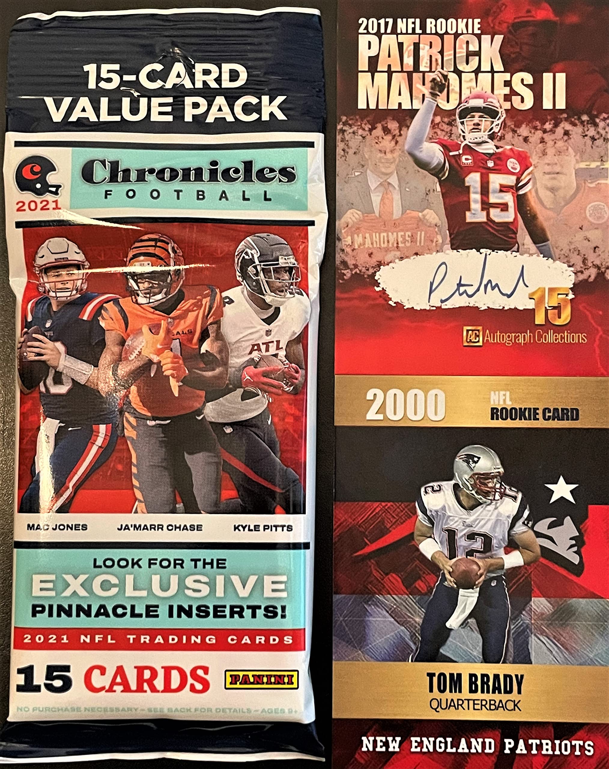 Amazon.com: BRAND NEW 2021 Panini CHRONICLES JUMBO FAT PACK Football Cards  w/15 Cards - Look for EXCLUSIVE Pinnacle Inserts! - Plus Custom MAHOMES and  BRADY Cards Pictured : Everything Else