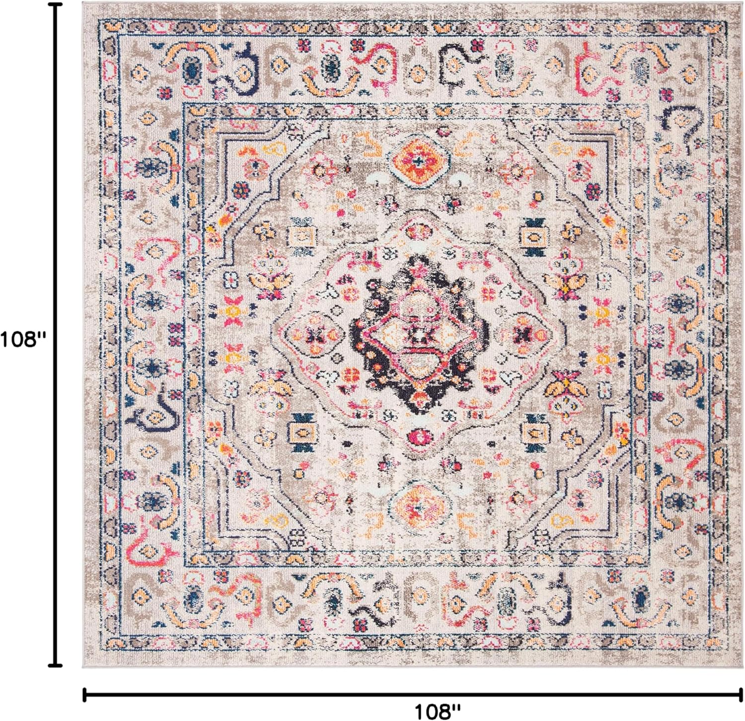 SAFAVIEH Madison Collection Area Rug - 9' Square, Grey & Blue, Boho Chic Medallion Distressed Design, Non-Shedding & Easy Care, Ideal for High Traffic Areas in Living Room, Bedroom (MAD468F)