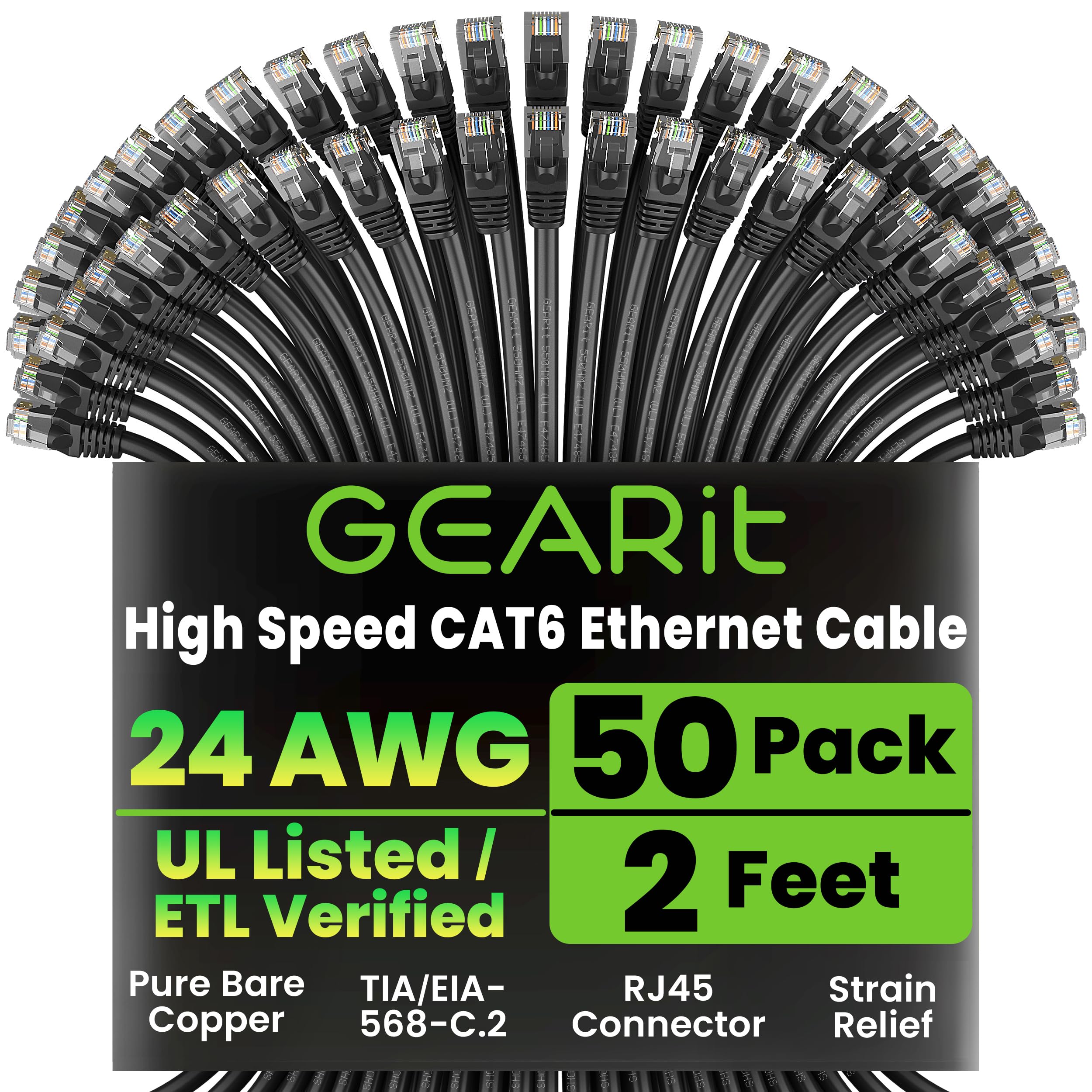 GEARit Cat6 Patch Cables Cat 6 Ethernet Cable 1 ft 50-Pack Blue — Amazon image 19
