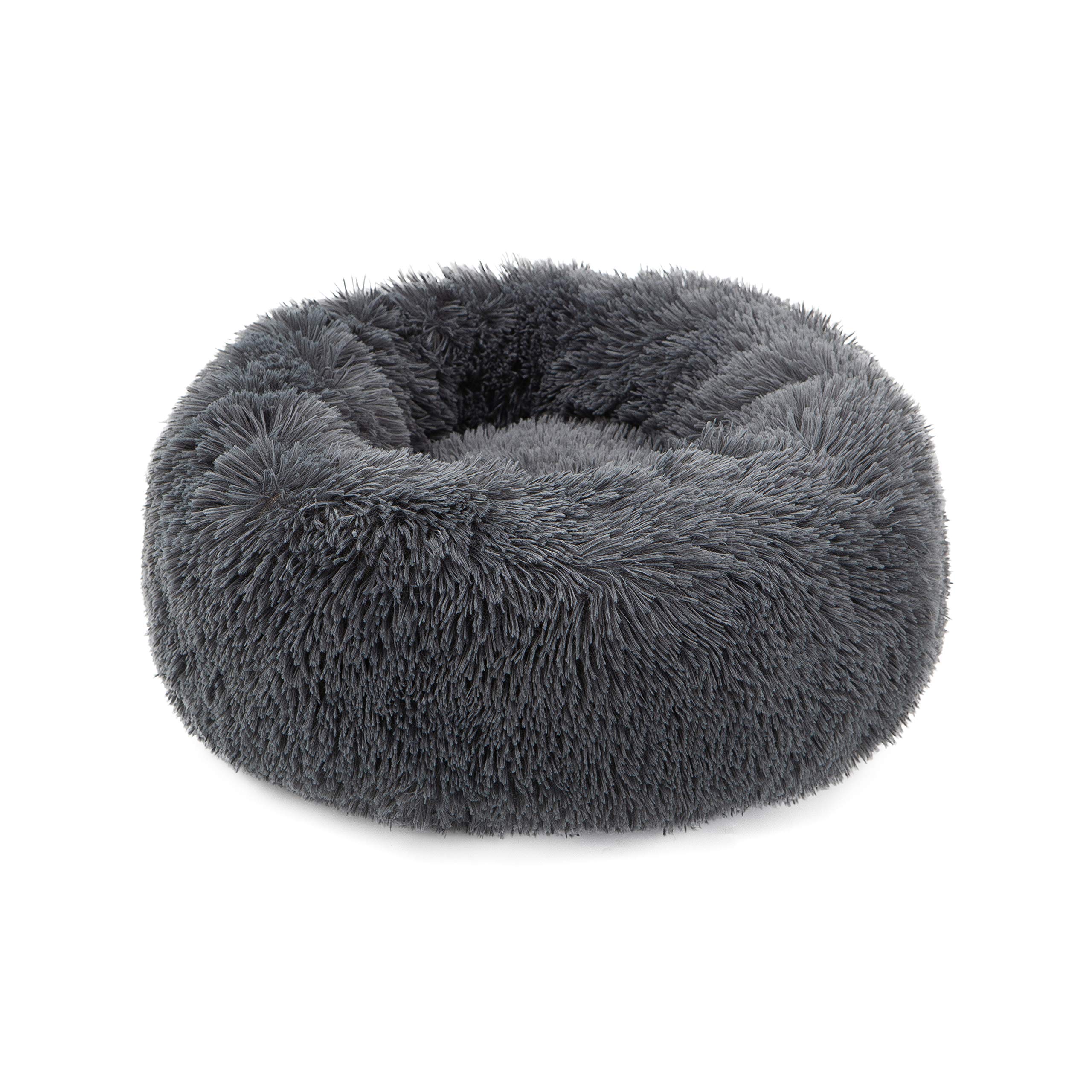 TORMAYS Calming Donut Dog Bed XL, Plush Round Cuddler Dog & Cat Cushion Bed, Anit-Anxiety Marshmellow Fluffy Faux Fur, Self-Warming Comfy Cozy Pet Bed (32", Deep Grey)