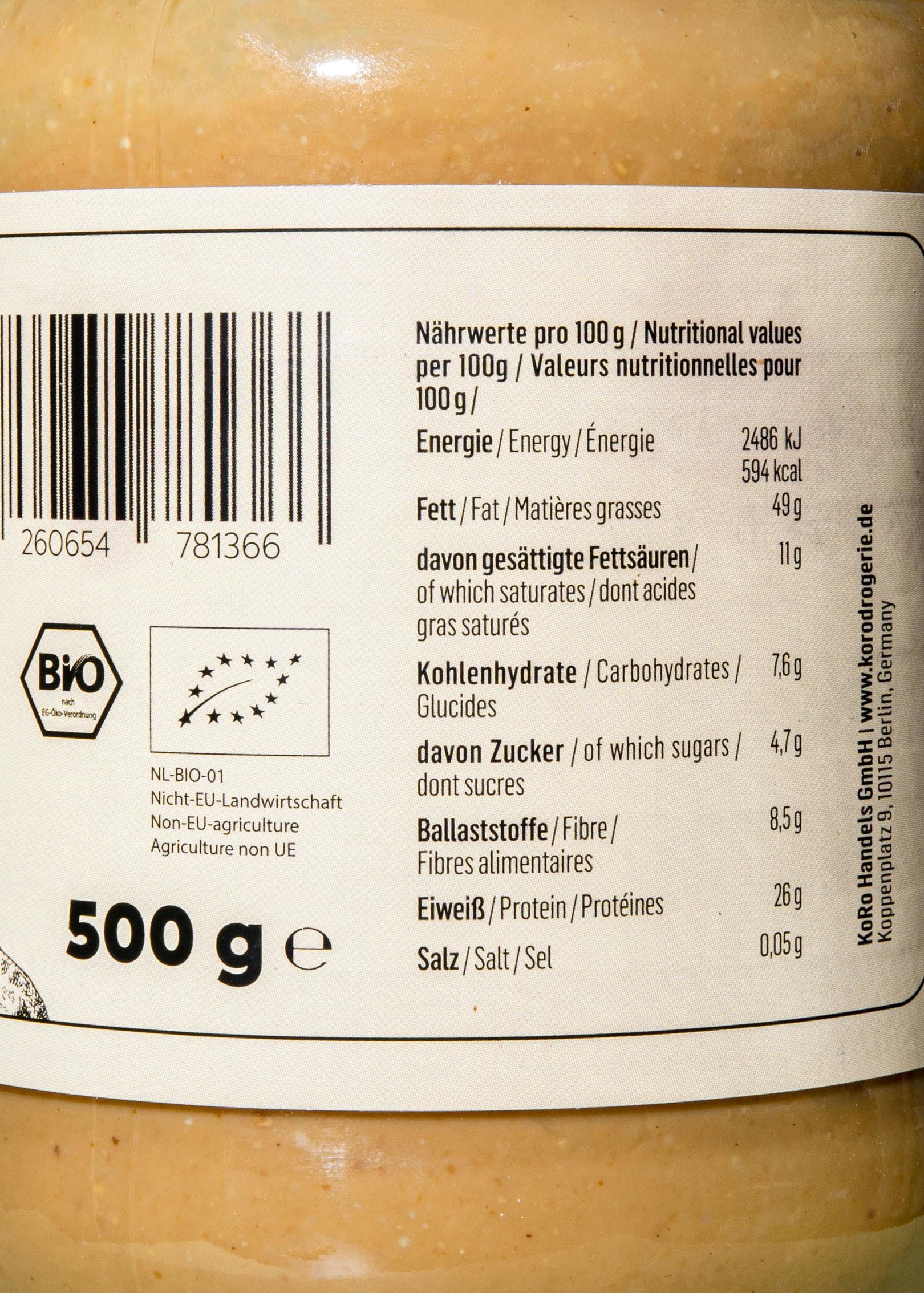 KoRo - Beurre de cacahuètes crunchy bio 6 x 500 g - Purée de cacahuètes 100% naturelle avec morceaux - Riche en protéines et en fibres - Sans sel ni sucre ajouté