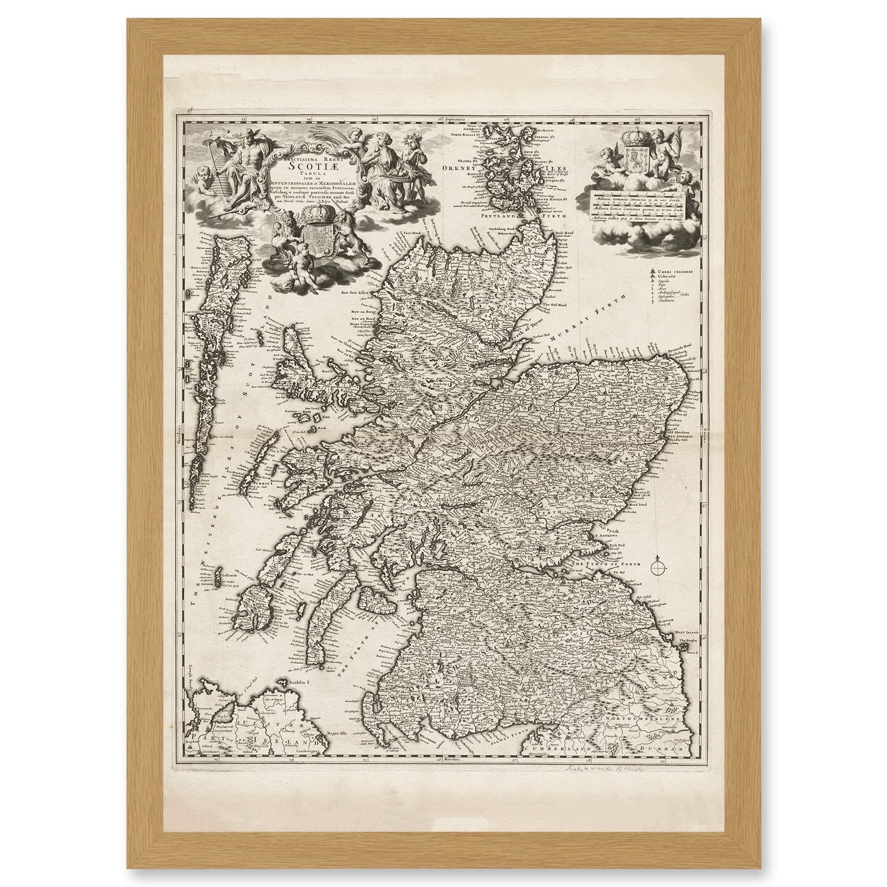 Artery8 Visscher 1689 Antique Pictorial Map Kingdom Scotland UK Artwork Framed Wall Art Print A4