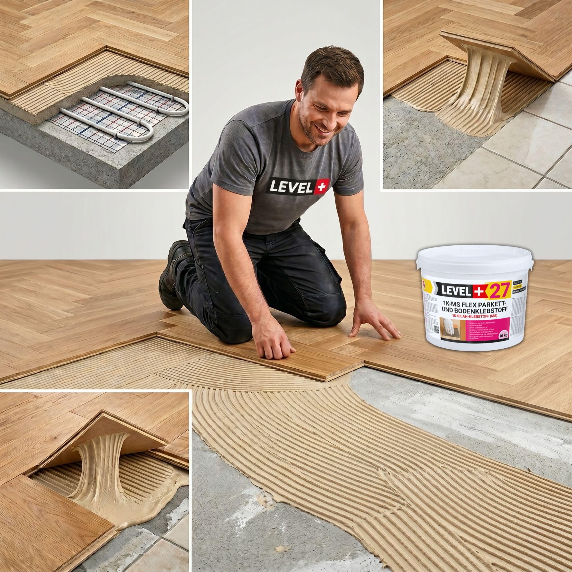LEVEL+27 Colla per parquet Flex Silan, 1K-MS, 7 kg, per parquet, sughero e pavimenti in legno