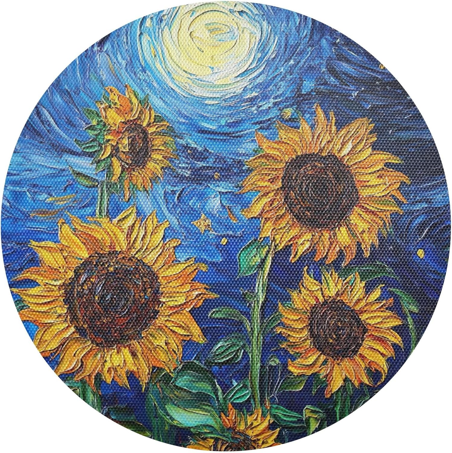 Starry Sunflowers Blue Placemat Easy Clean Washable Vinyl Placemats Round Table Mats for Home and Restaurant