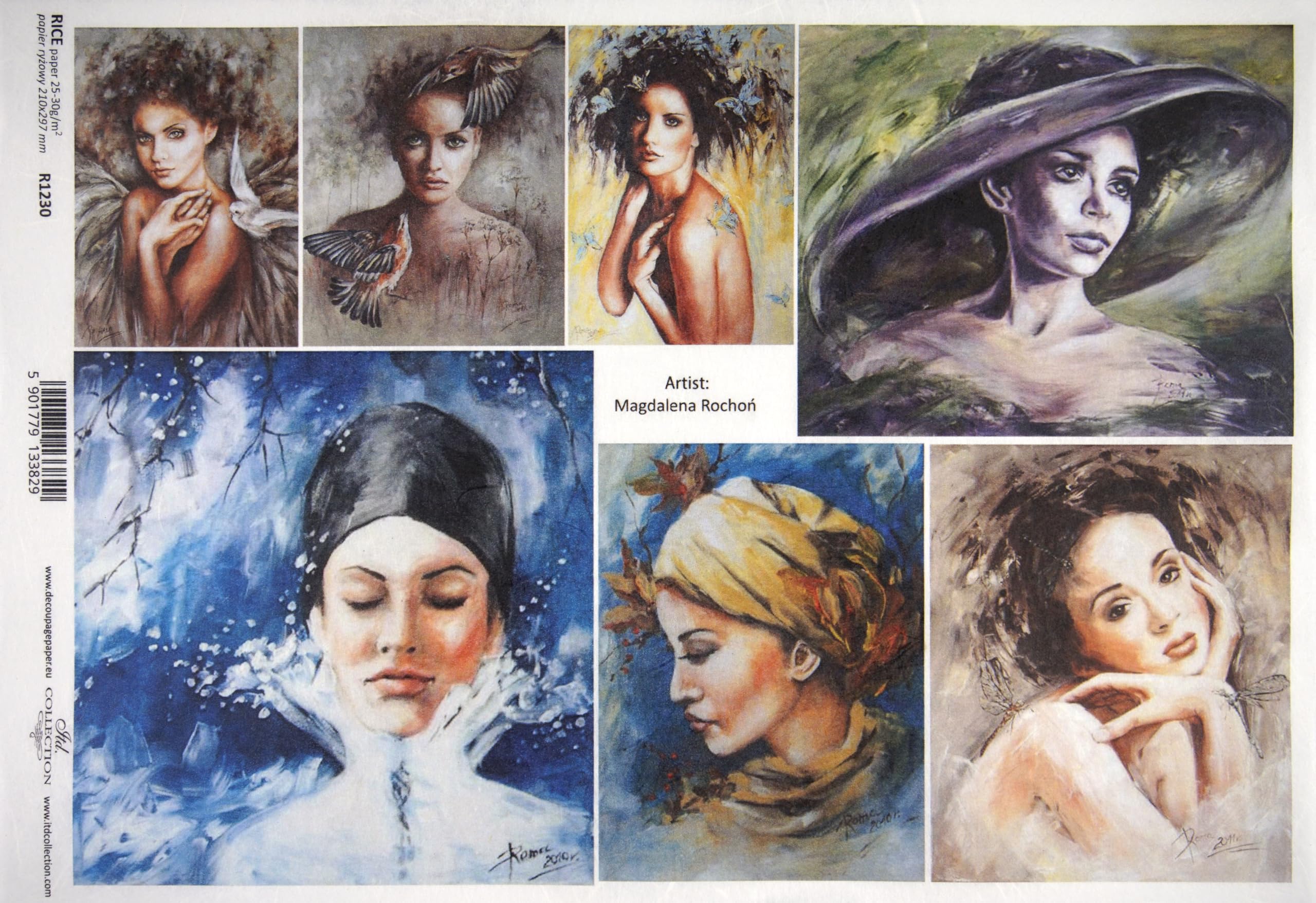 ITD Collection A4 Rice Paper for Decoupage - Magdalena Radziej: Artistic Faces Collection - Unique Paintings R1230