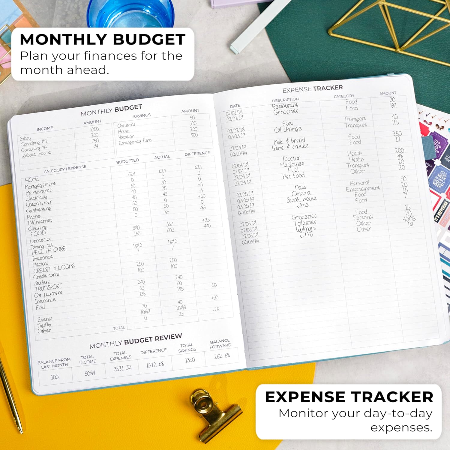 Clever Fox Planner PRO Premium, Undated Weekly, Daily, Budget, Aquamarine image 5