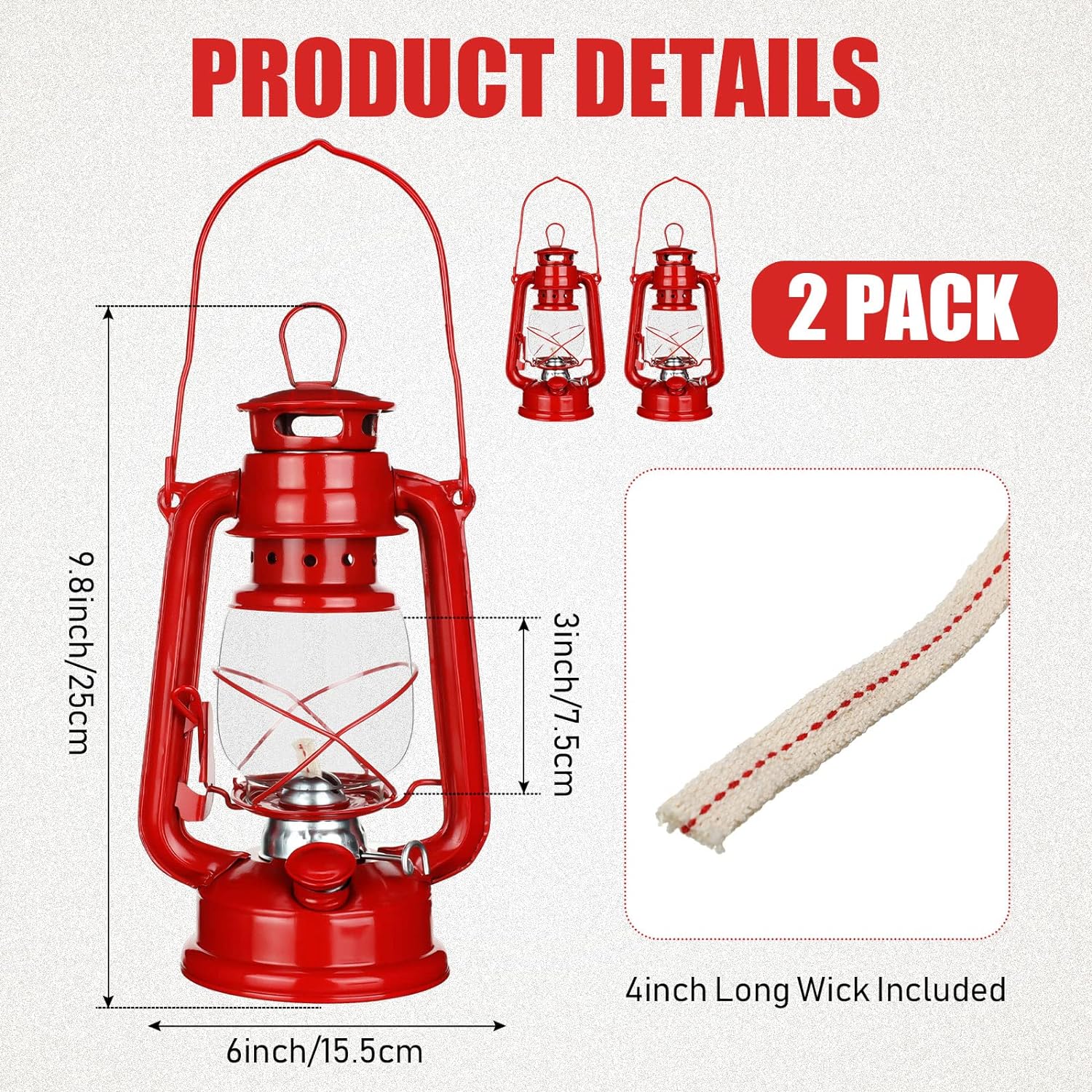 2 Pcs Hurricane Lantern 10 Inch Original Oil Burning Lantern Vintage Hanging Oil Lamp Outdoor Indoor Decorative Kerosene Fuel Lanterns for Camping Home Patio(Red)