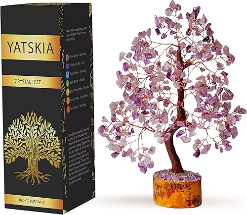 YATSKIA Árbol de la vida de cristal de amatista, árbol del dinero, Feng Shui, árbol de cristal para energía positiva, decoración de cristal de